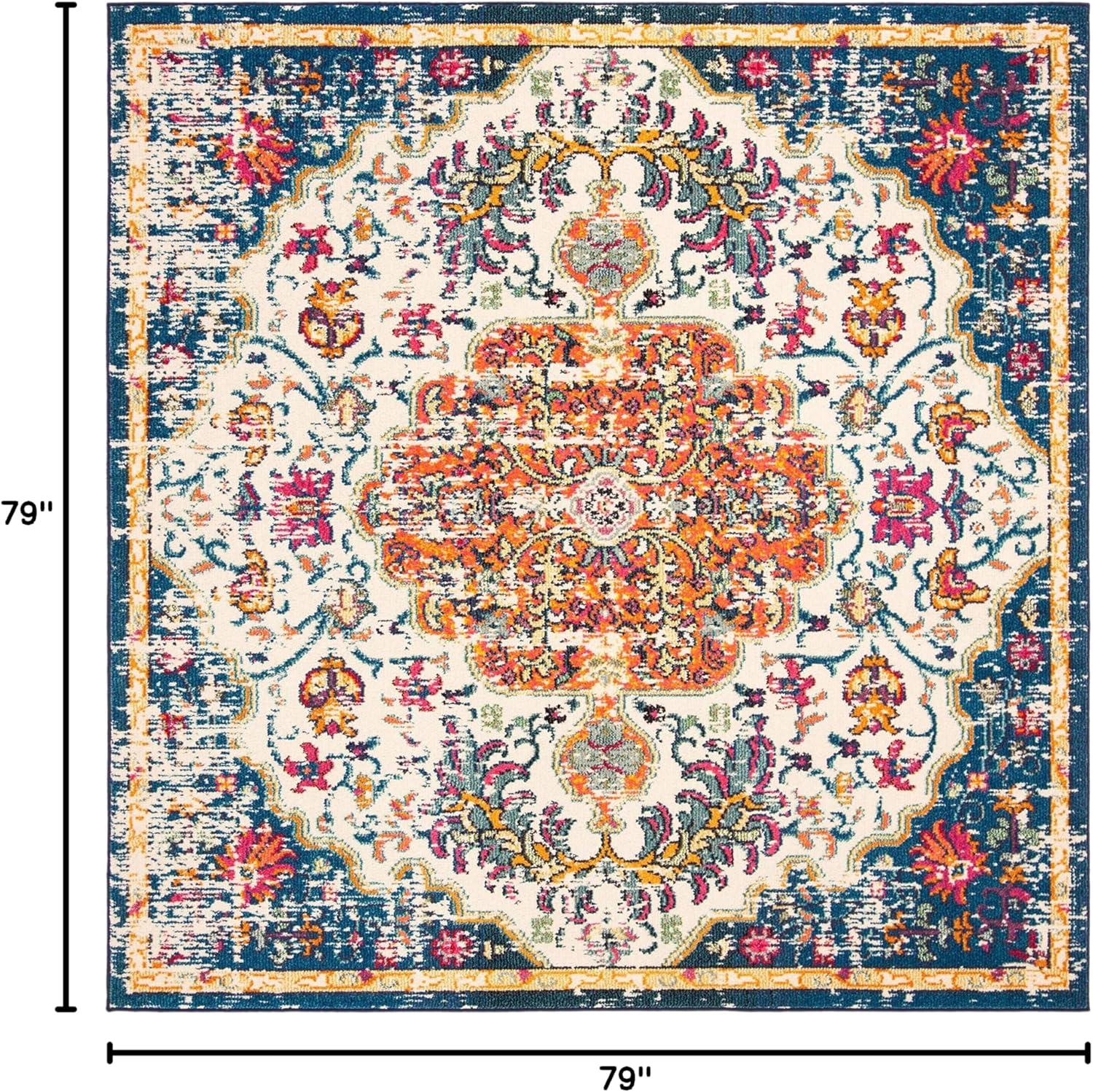 Madison MAD447 Power Loomed Indoor Area Rug - Ivory/Orange - 6'7"x6'7" - Safavieh