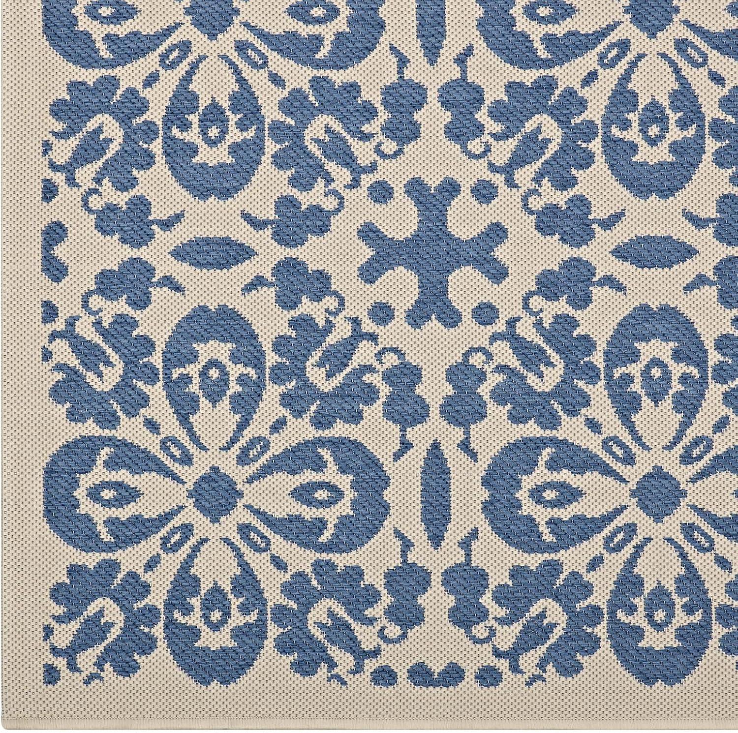 Ariana Vintage Floral Trellis 5x8 Blue and Beige Indoor-Outdoor Rug