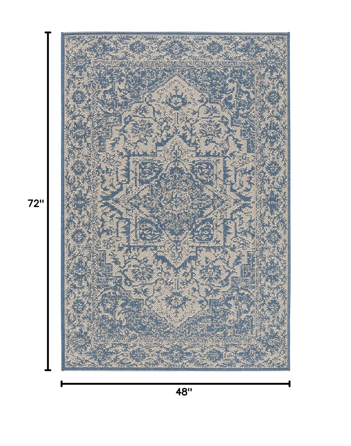 Beach House BHS139 Power Loomed Indoor/Outdoor Area Rug - Cream/Blue - 4'x6' - Safavieh