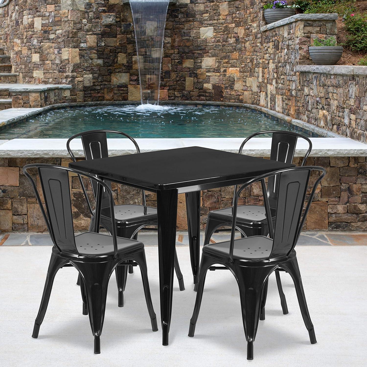 Flash Furniture Commercial Grade 31.5" Square Mint Green Metal Indoor-Outdoor Table Set with 4 Stack Chairs