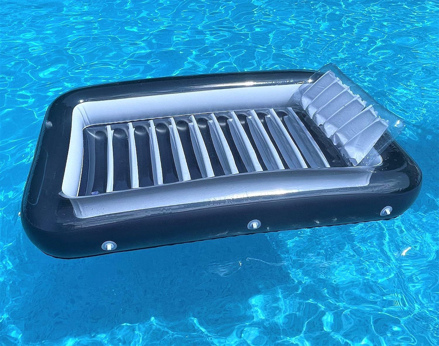 Galvanox Inflatable Tanning Pool Lounger with Pillow | Large Blow Up Floating Bed Raft 70"x49" (Navy Blue)