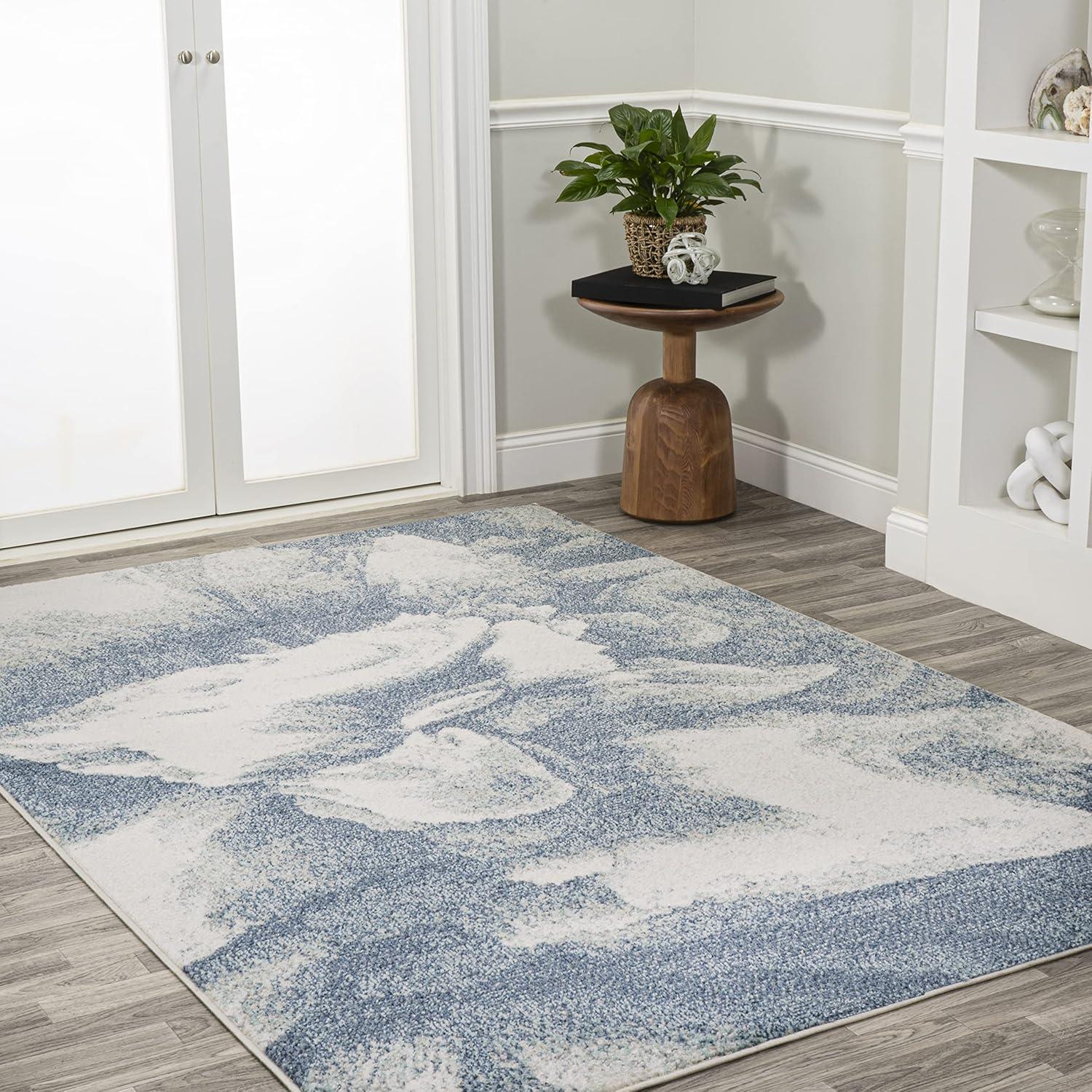 4' x 6' Petalo Abstract Two-Tone Modern Area Rug, Blue/Cream - JONATHAN Y