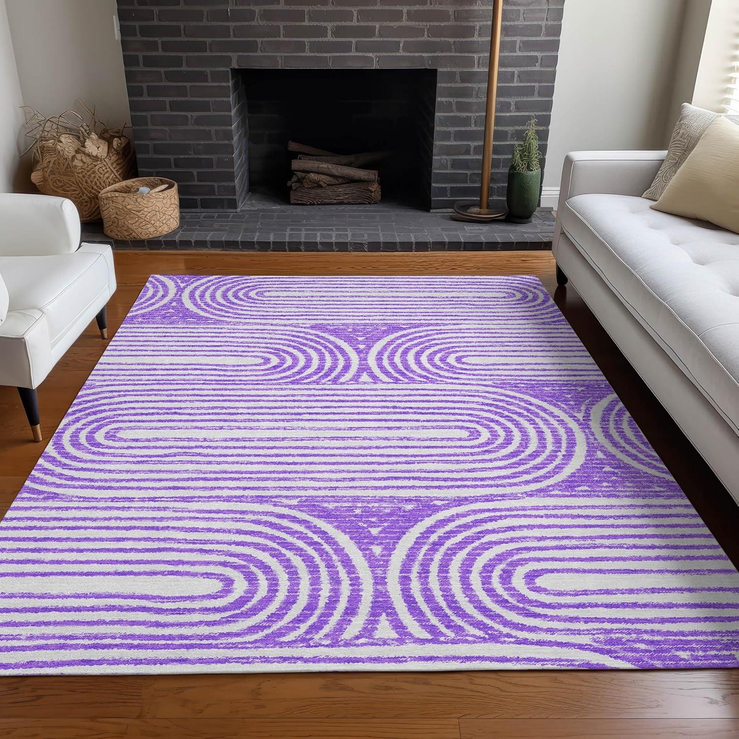 Purple Abstract Synthetic Reversible 3' x 5' Area Rug