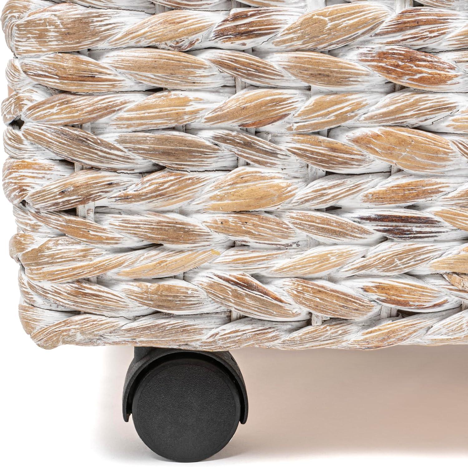 happimess Chett 26.38" Minimalist Hand-Woven Hyacinth/Wood Underbed Storage Bin with Wheels and Handles