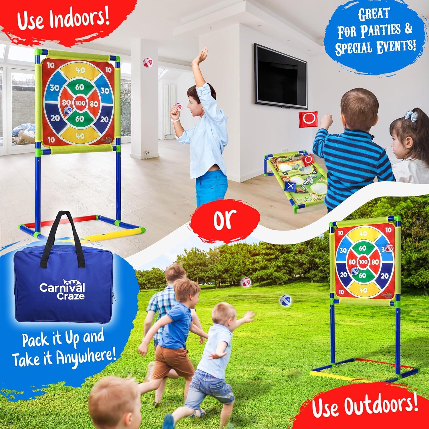 Carnival Yard Games for Kids - Ring Toss, Beanbag Cornhole, Ball Shooting Target Game, Ladder Toss, Darts Board, Tic Tac Toe, Birthday Party Activities, Backyard Outdoor Games and Indoor Family Fun
