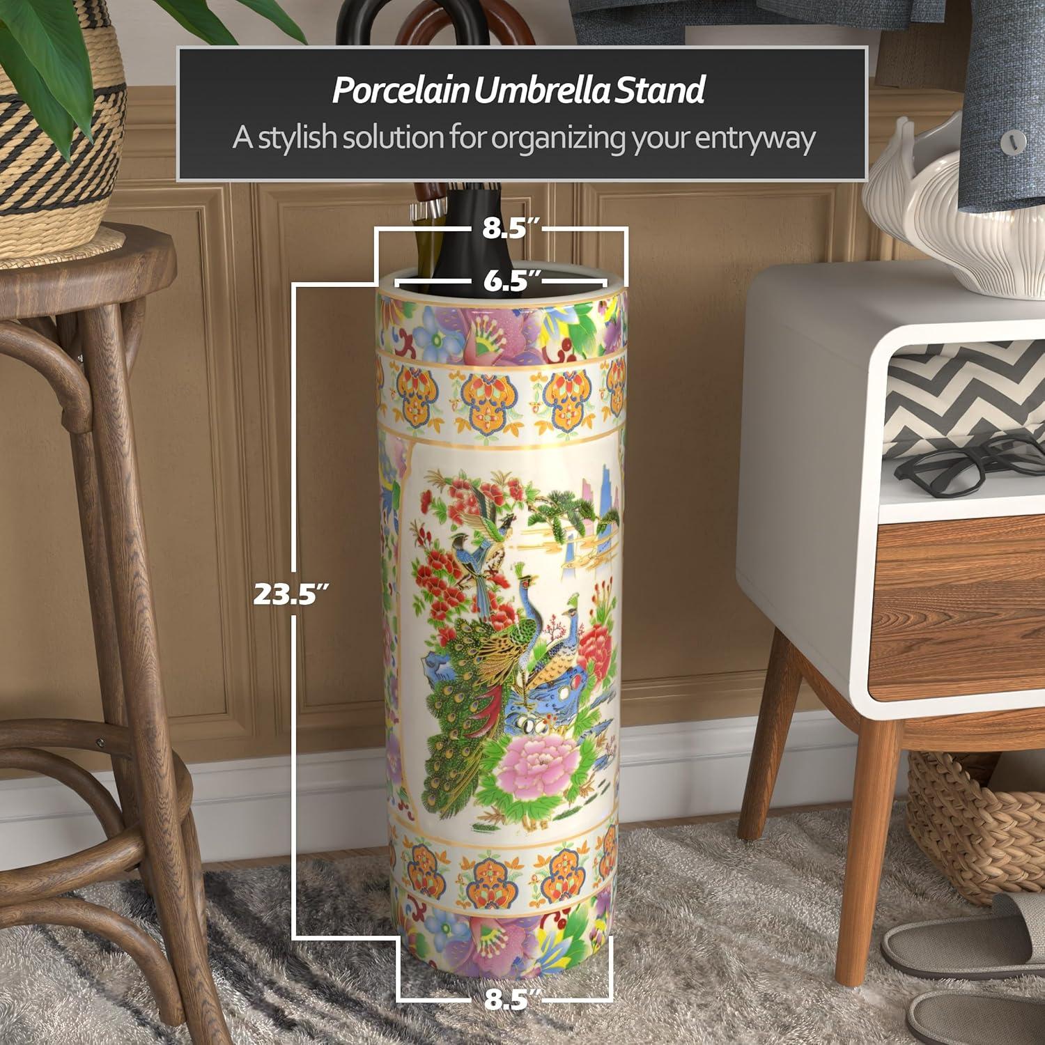 24" Satsuma Birds & Flowers Porcelain Umbrella Stand