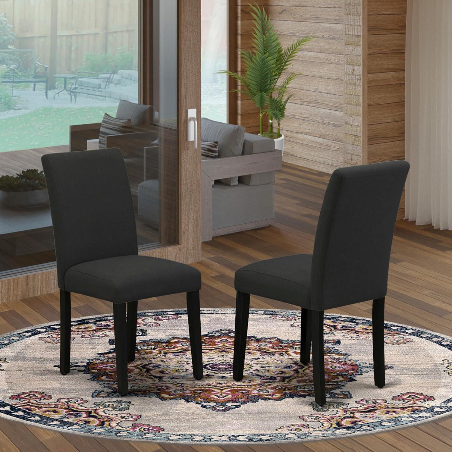 East West Furniture Abbott 36" Linen Dining Chairs in Black (Set of 2)