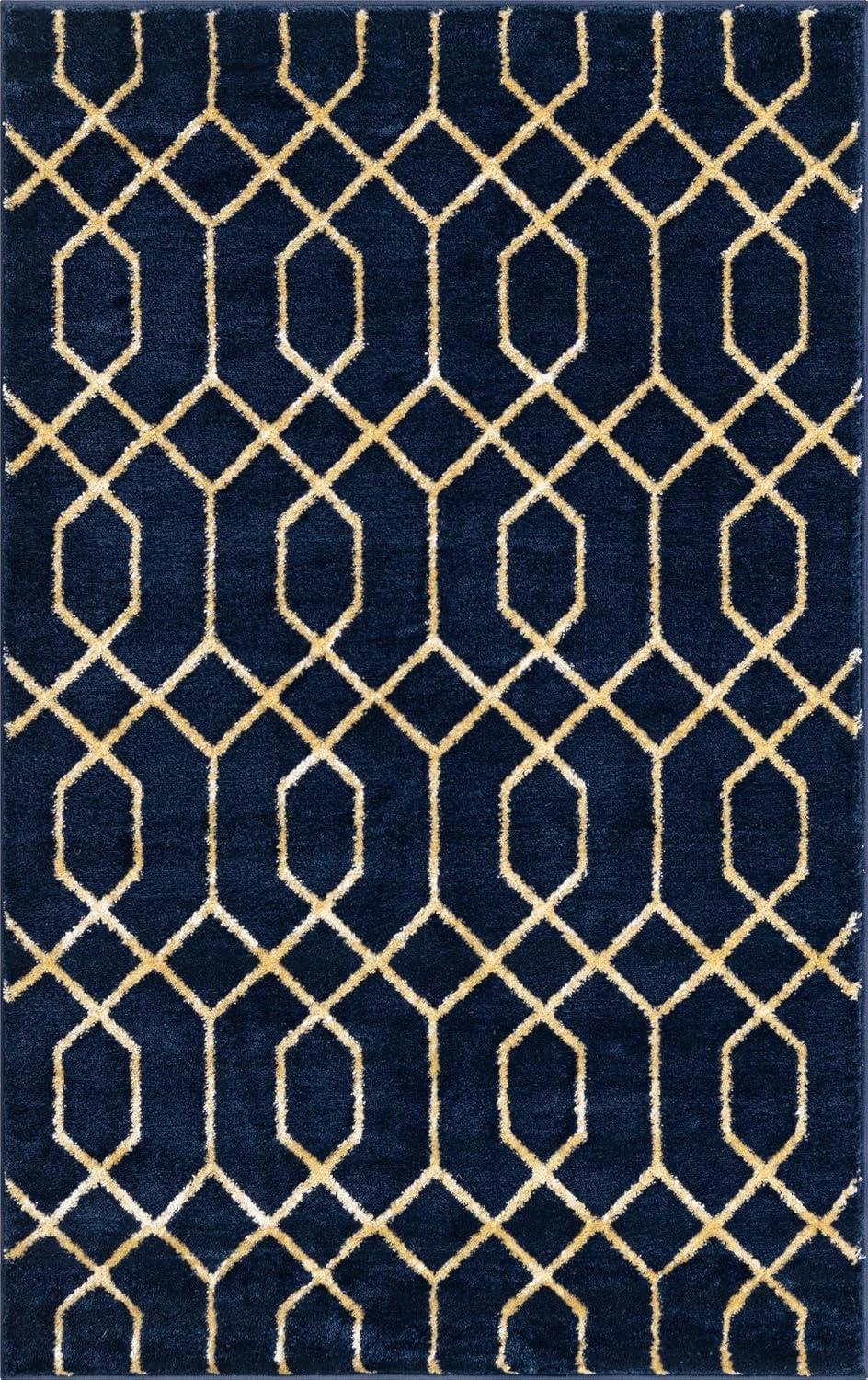 Glam Navy Blue Gold Area Rug
