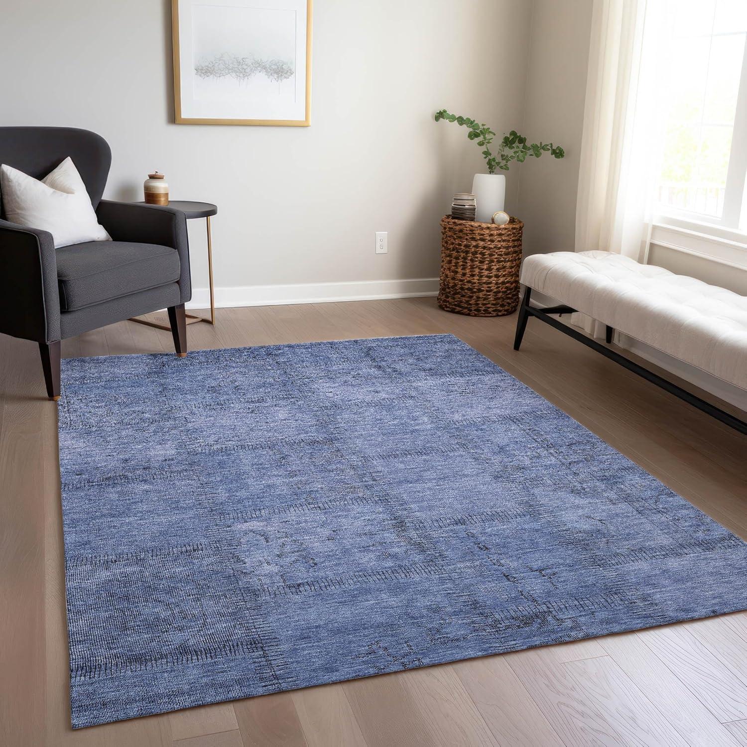 Blue Synthetic Flat Woven 8' x 10' Washable Area Rug