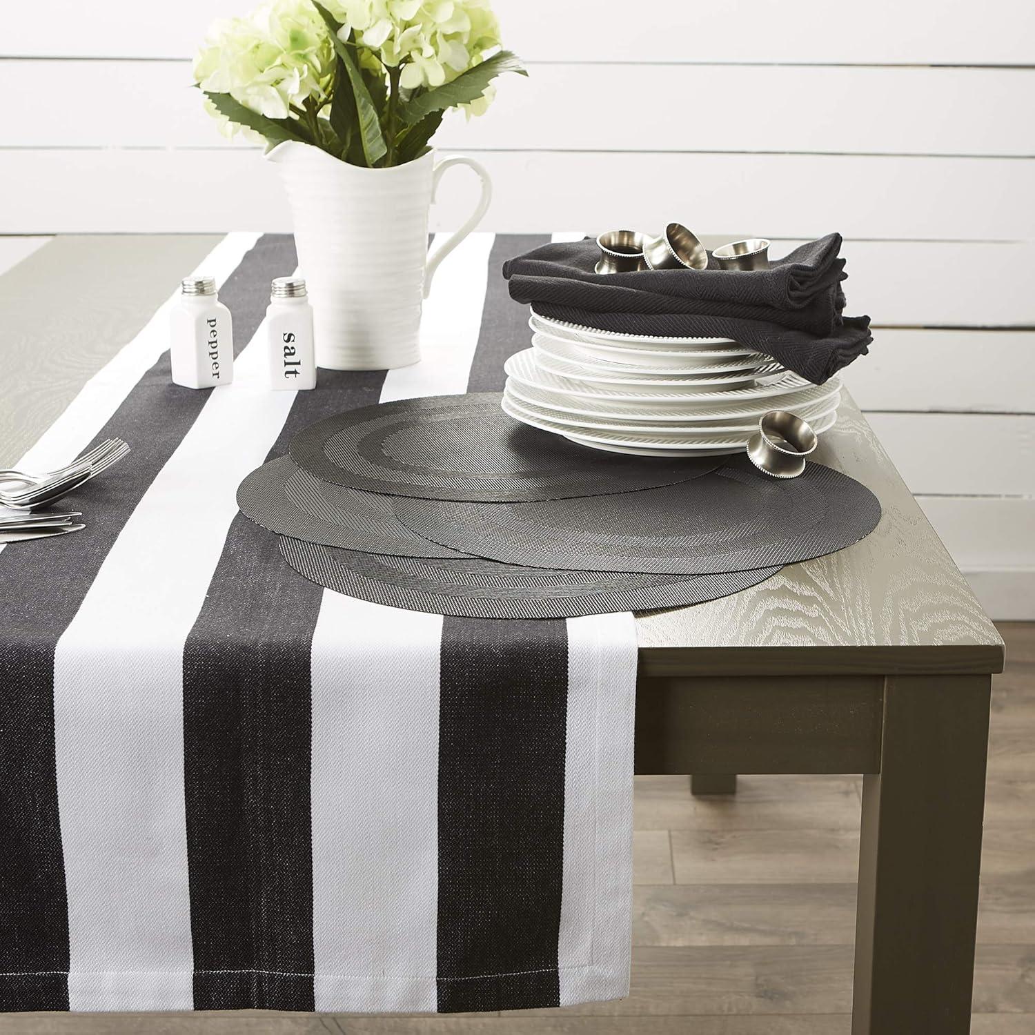 DII PVC Tabletop Collection Woven Indoor/Outdoor, Round Placemat Set, 13.75", Black, 6 Piece