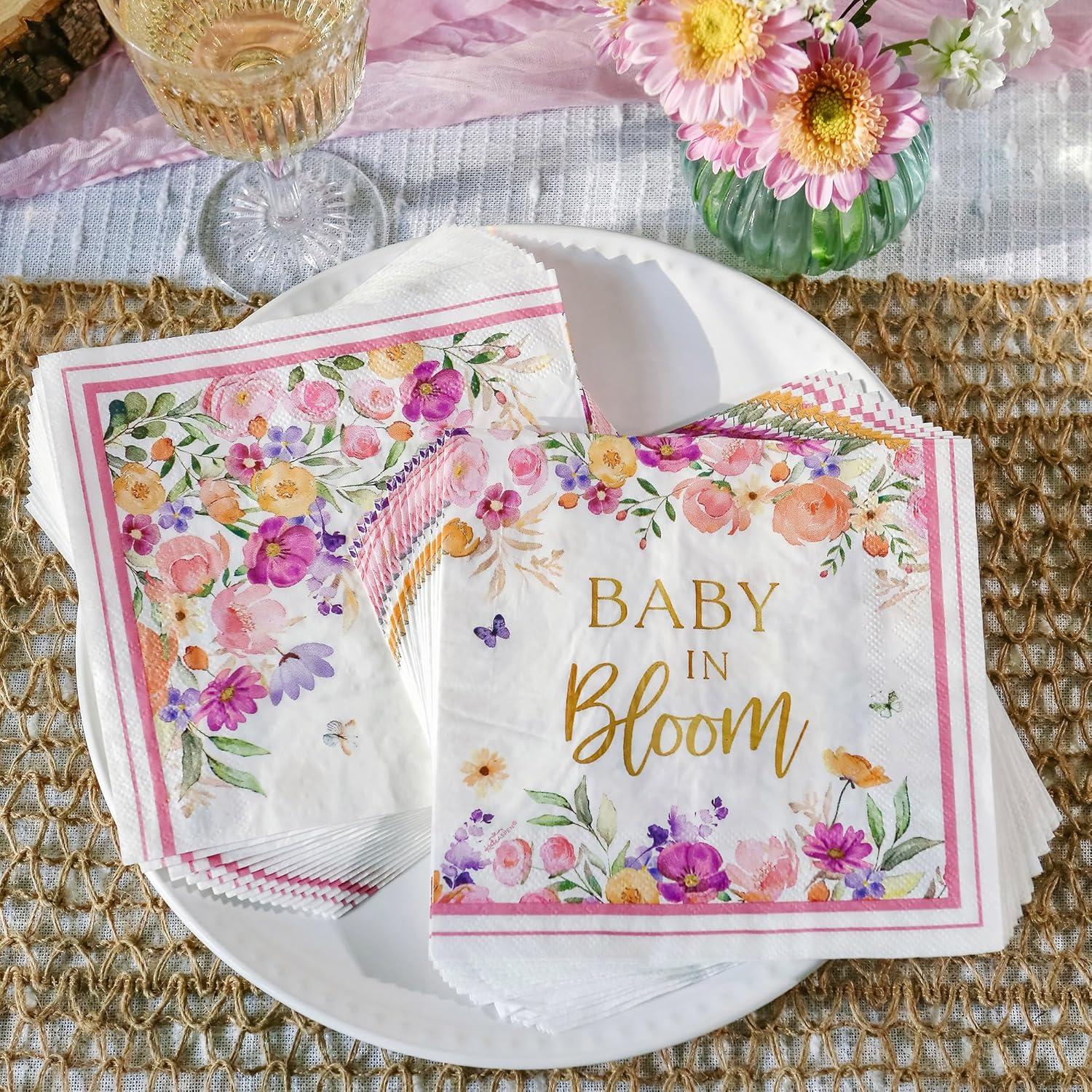 Kate Aspen Kate Aspen Baby in Bloom 62 Piece Party Tableware Set Baby Shower Party Decorations Plates & Napkins, Vibrant Floral Botanical (16 Guests)- Perfect for Greenery Baby Shower (Set of 62)