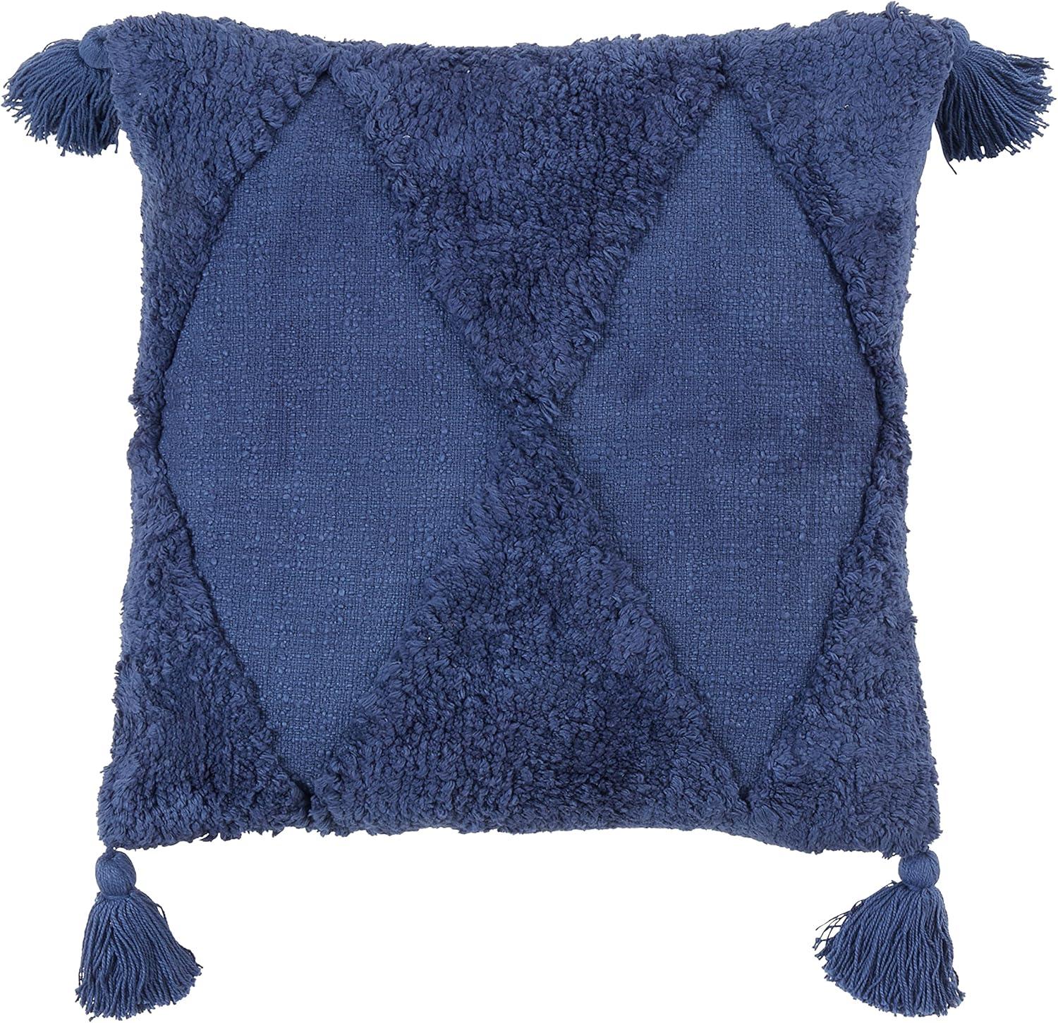 Navy Blue Cotton Tufted Diamond Tassel Pillow Cover