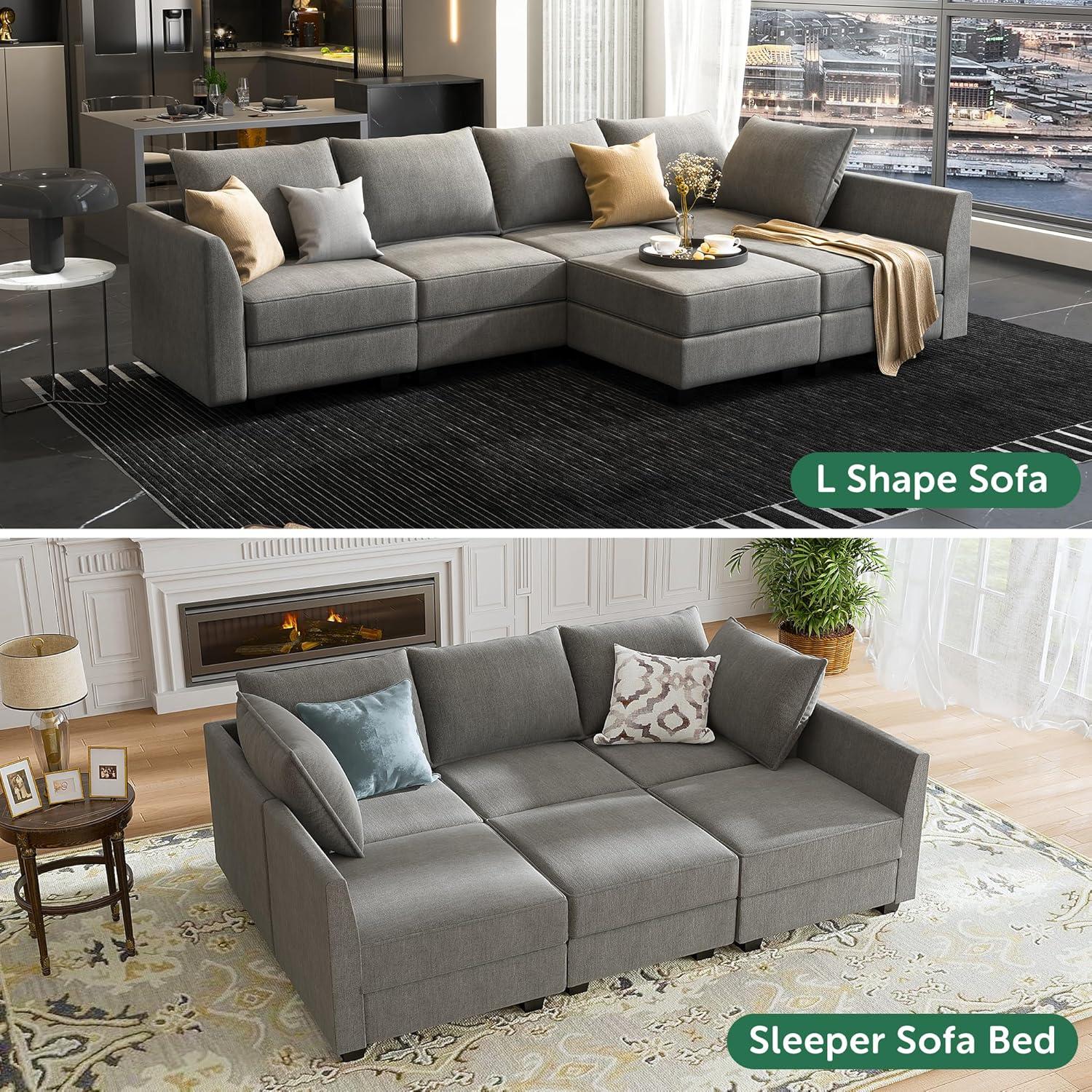 HONBAY Convertible Sectional Couch with Reversible Chaise Modern L-Shape Sofa 4-Seat Couch Modular Sectional Sofa with Storage Seats, Grey