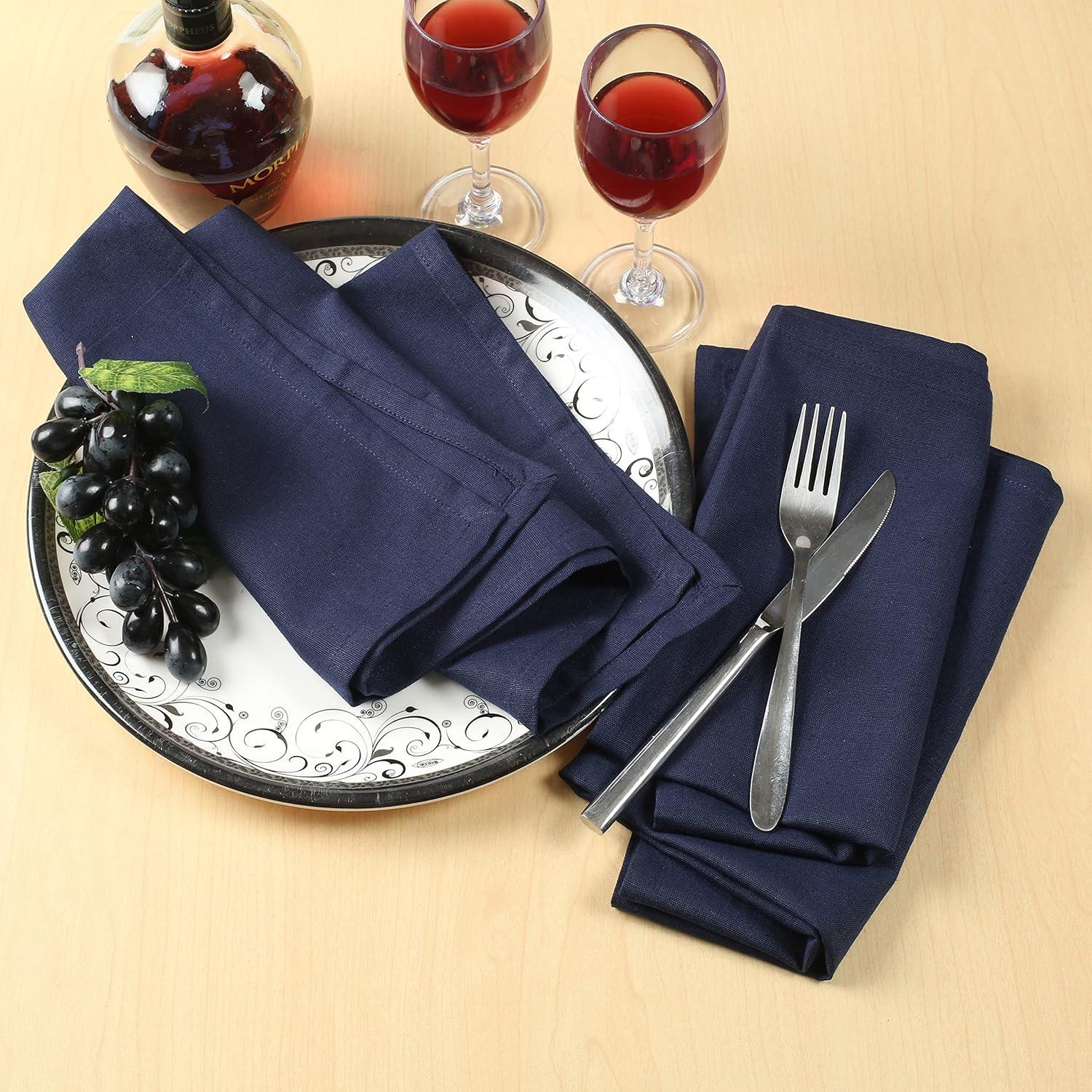 ACCENTHOME Navy Cotton Linen Napkin Set of 12 18x18 inch Dinner Napkins - Washable Soft Premium Hotel Quality Reusable Napkins Perfect Table Napkins for Family Dinners, Weddings