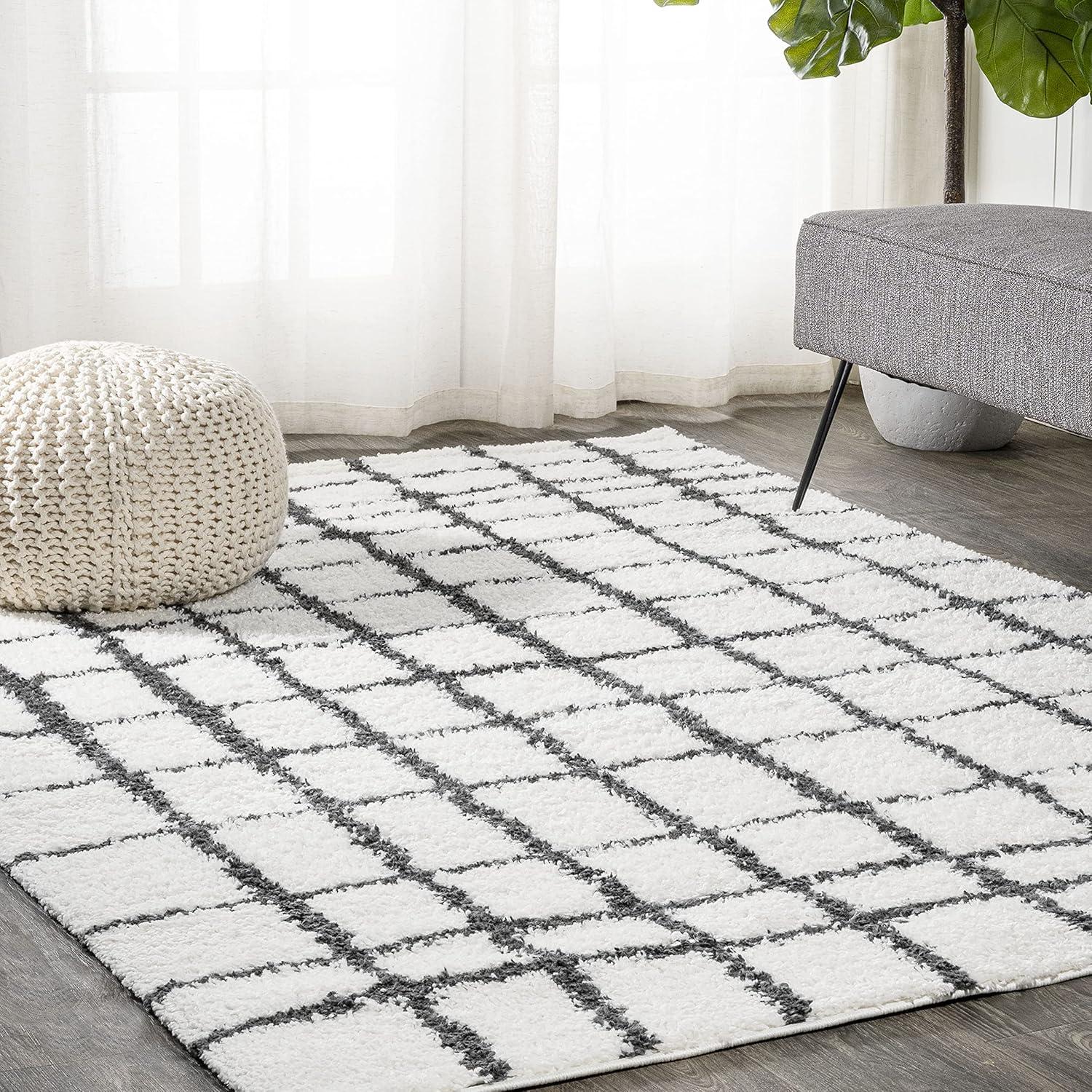 Arenal Geometric Grid Shag Area Rug  - JONATHAN Y