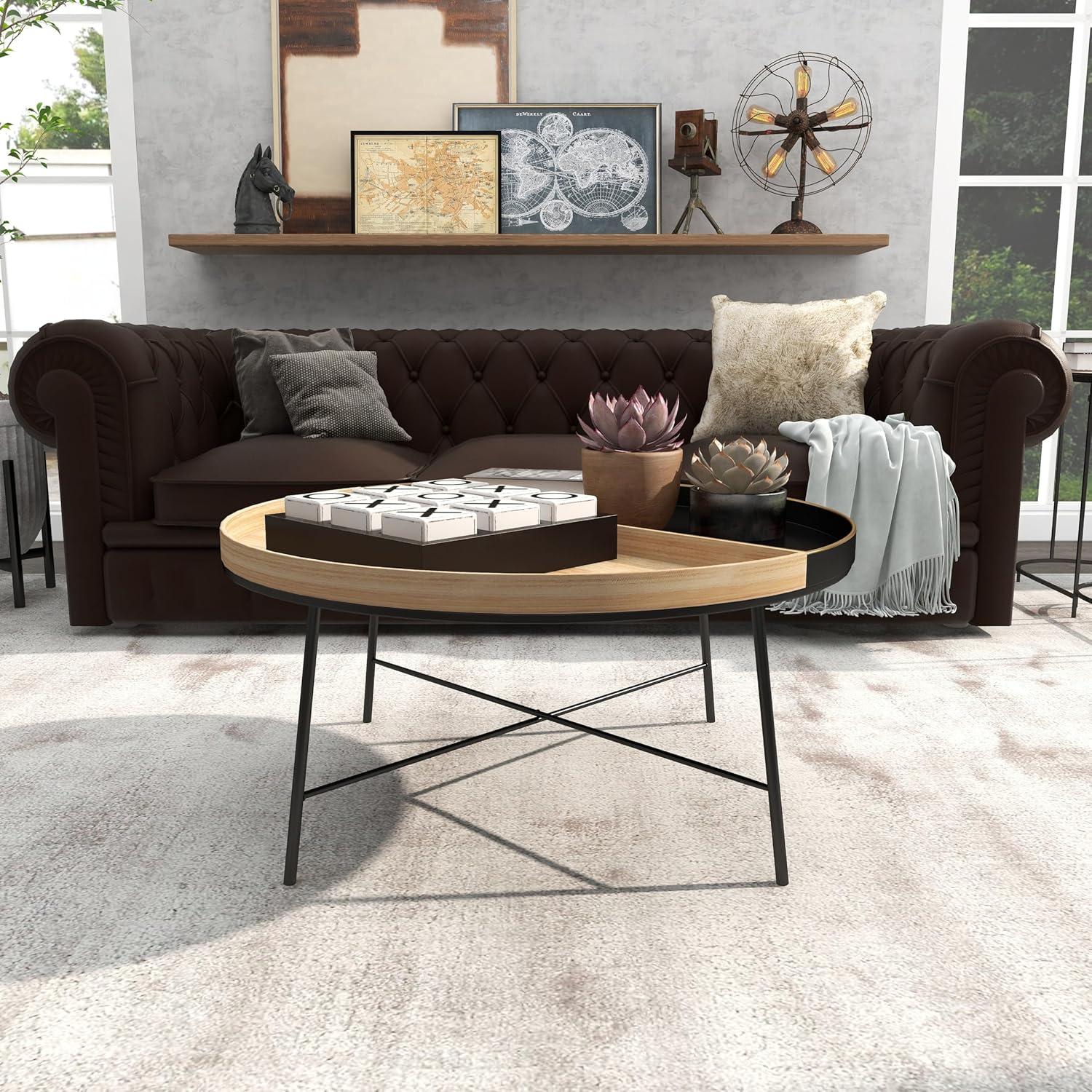 DecMode 38" x 18" Black Metal Split Coffee Table, 1-Piece