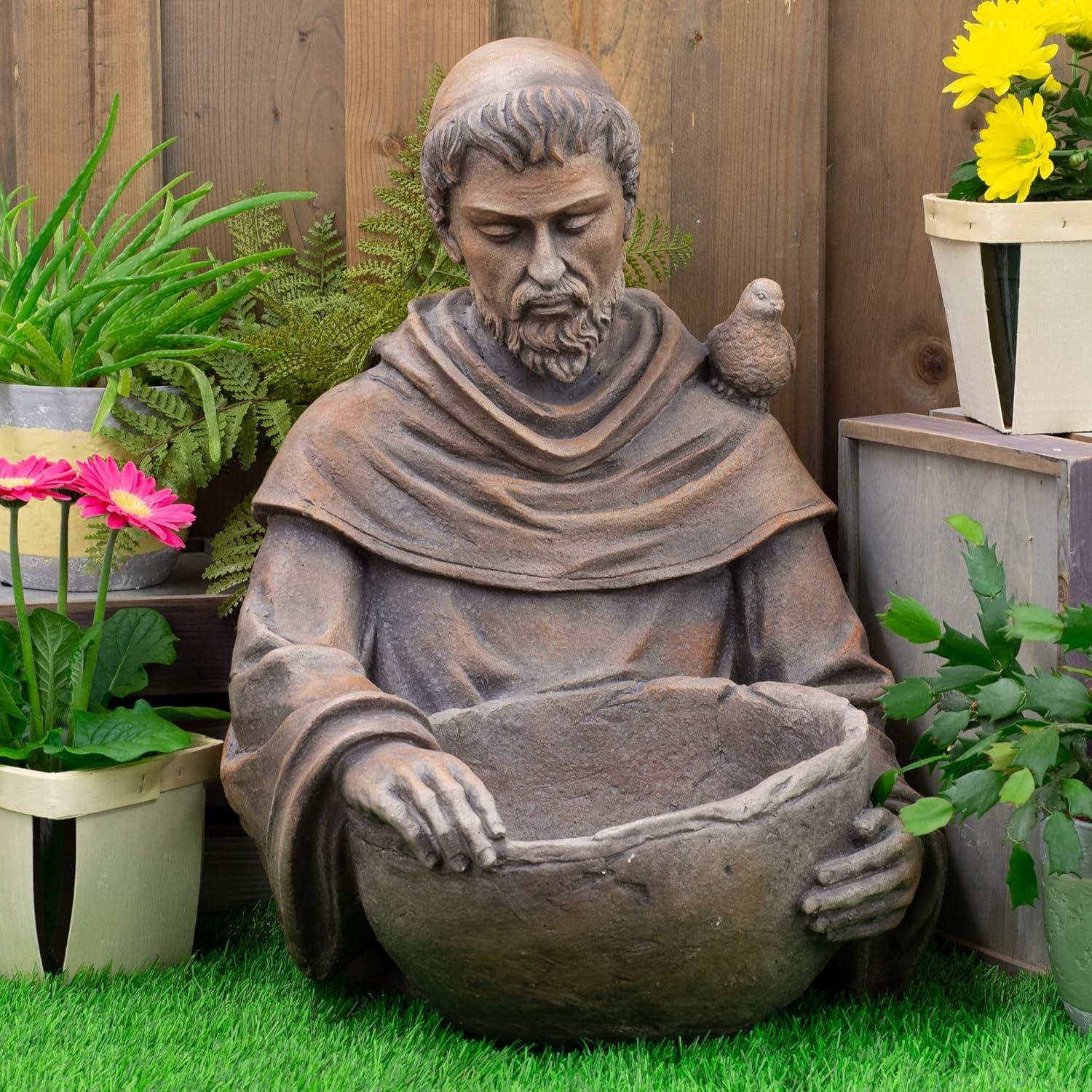 Roman 19" St. Francis Outdoor Garden Statue with Birdbath