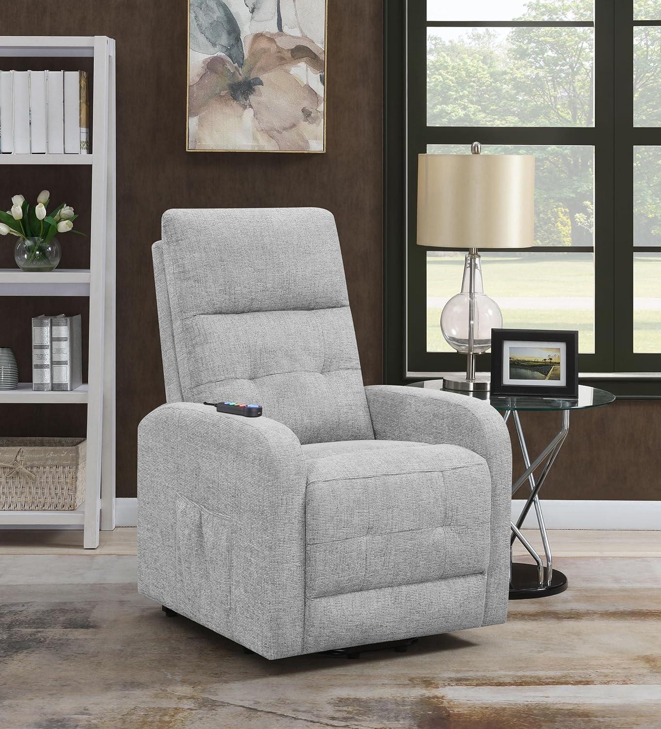 Coaster Howie Tufted Fabric Upholstered Power Lift Recliner in Gray