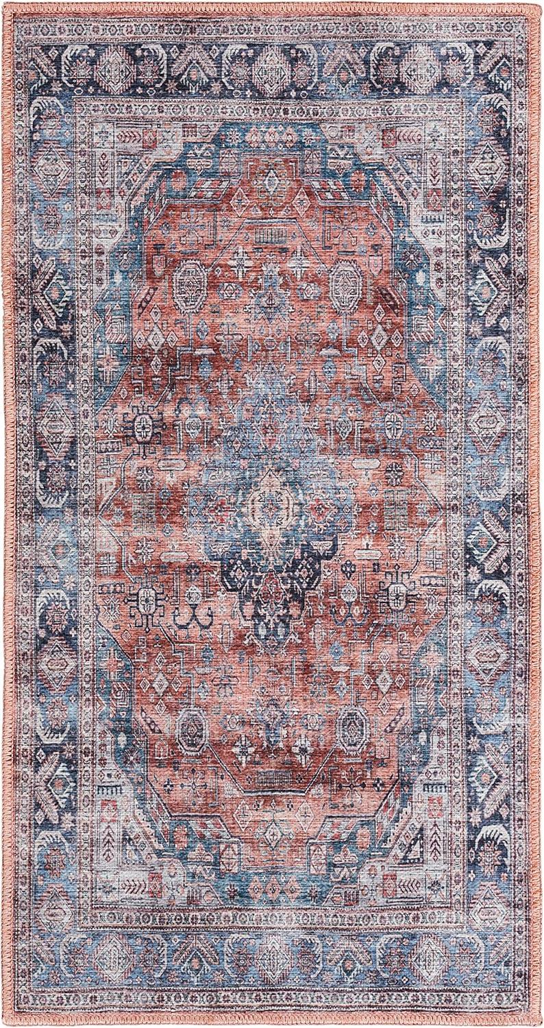 Nourison Washable Brilliance 2' x 4' Blue/Multi Vintage Indoor Bathroom, Kitchen Mat Rug