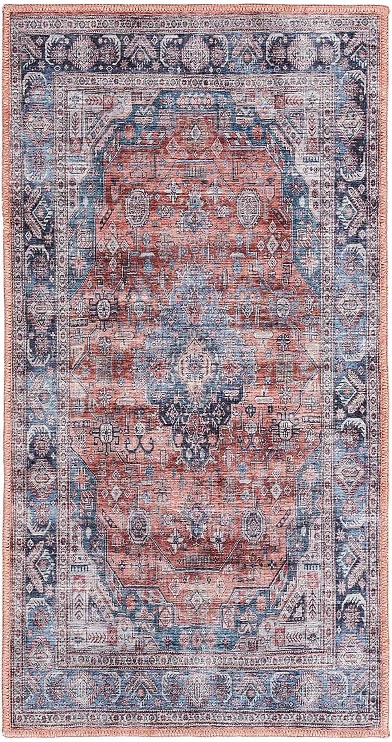 Nourison Washable Brilliance 2' x 4' Blue/Multi Vintage Indoor Bathroom, Kitchen Mat Rug