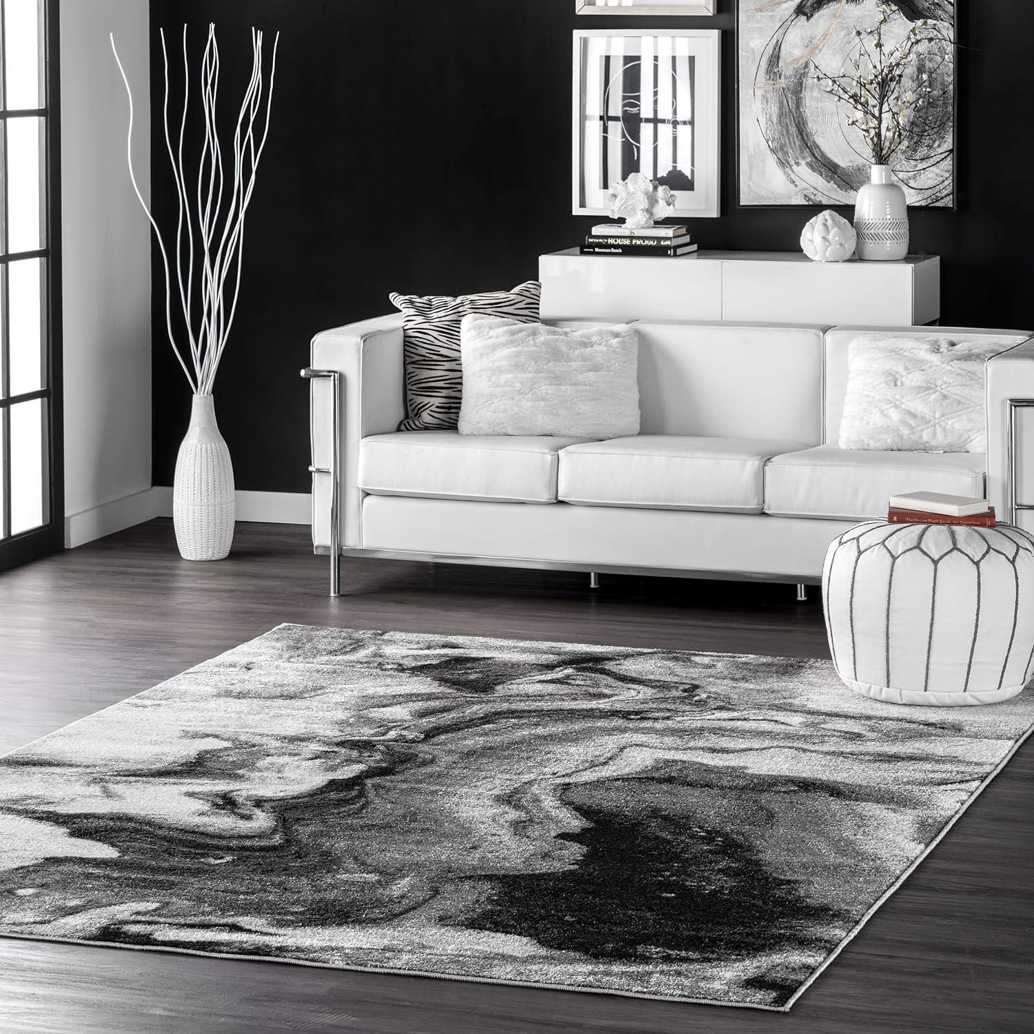 Gray Abstract Polypropylene Area Rug, 5x8