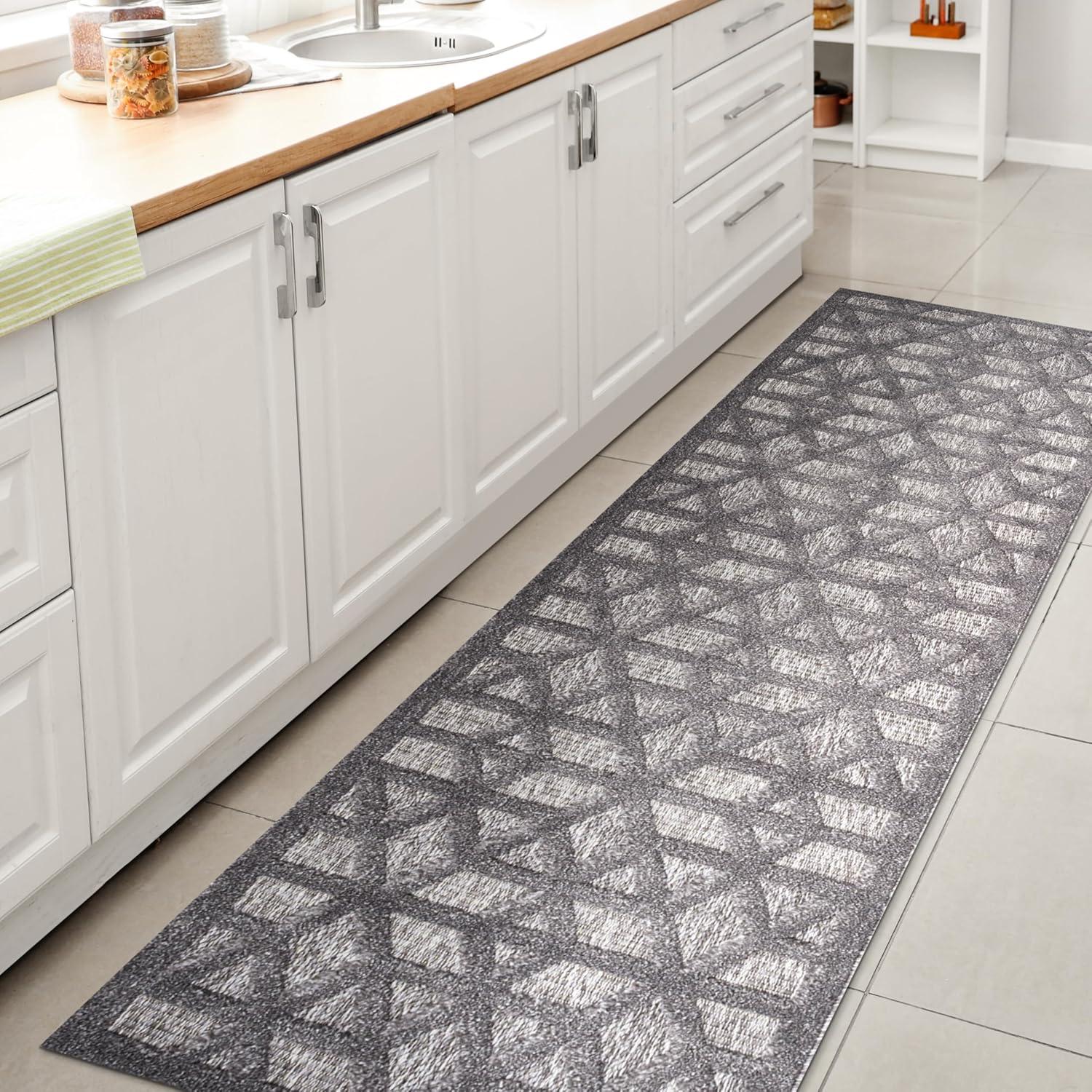 Talaia Dark Gray Geometric Synthetic Indoor/Outdoor Runner Rug