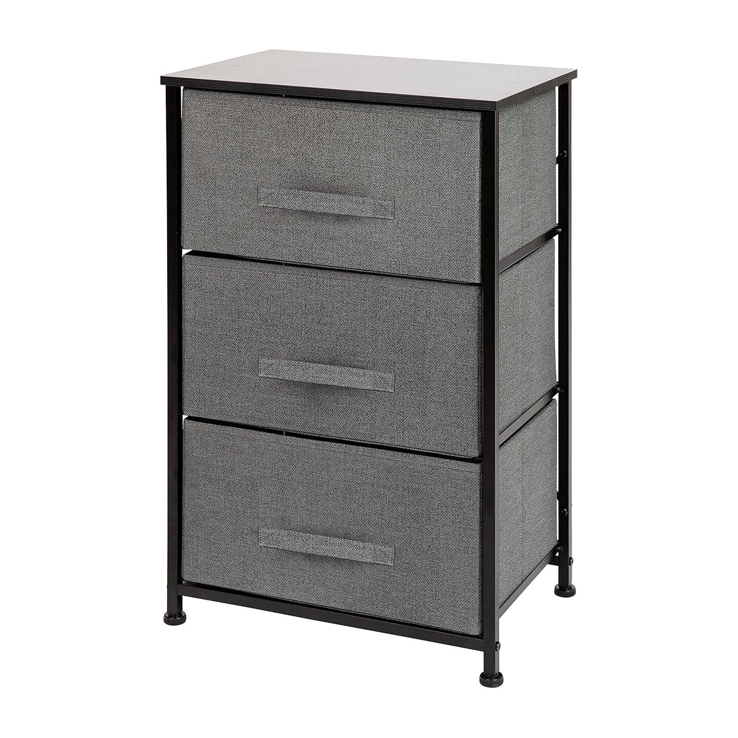 Flash Furniture Malone 3 Drawer Vertical Storage Dresser with Wood Top & Fabric Pull Drawers