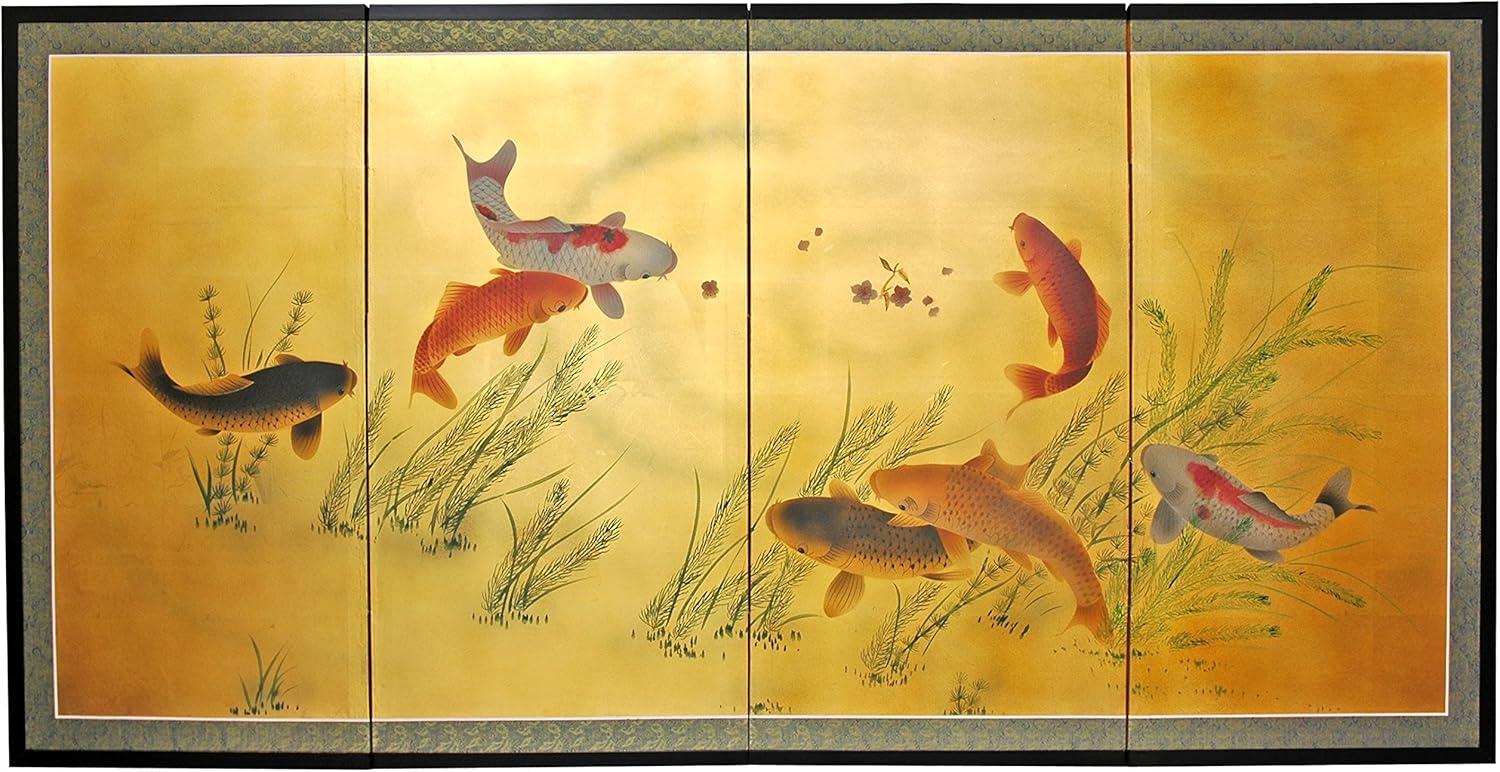 Oriental Furniture 36" Gold Leaf Seven Lucky Fish, wall art, wall décor, oriental item