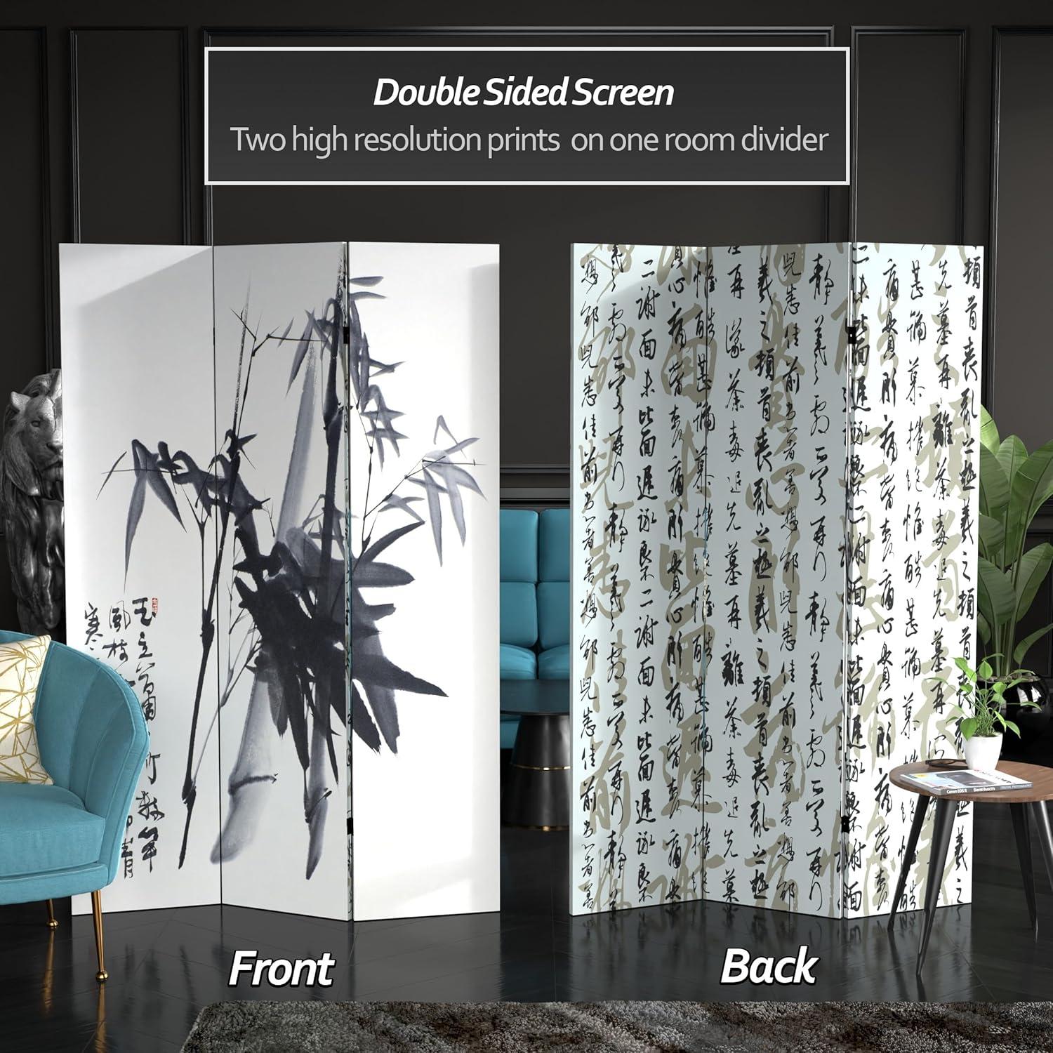 Oriental Furniture 6 ft. Tall Bamboo Calligraphy Canvas Room Divider - 3 Panel