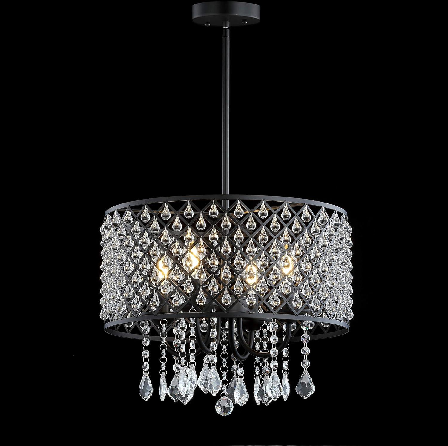 Gigi 17" Black Metal/Crystal LED Glam Drop Chandelier