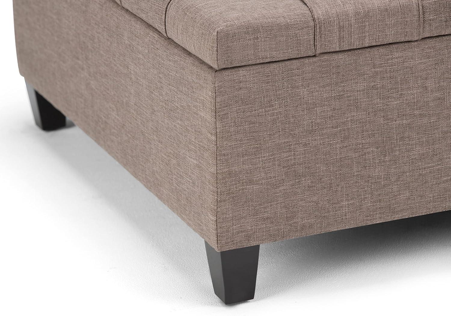 Simpli Home Harrison 36 inch Wide Transitional Square Coffee Table Storage Ottoman in Fawn Brown Linen Look Fabric