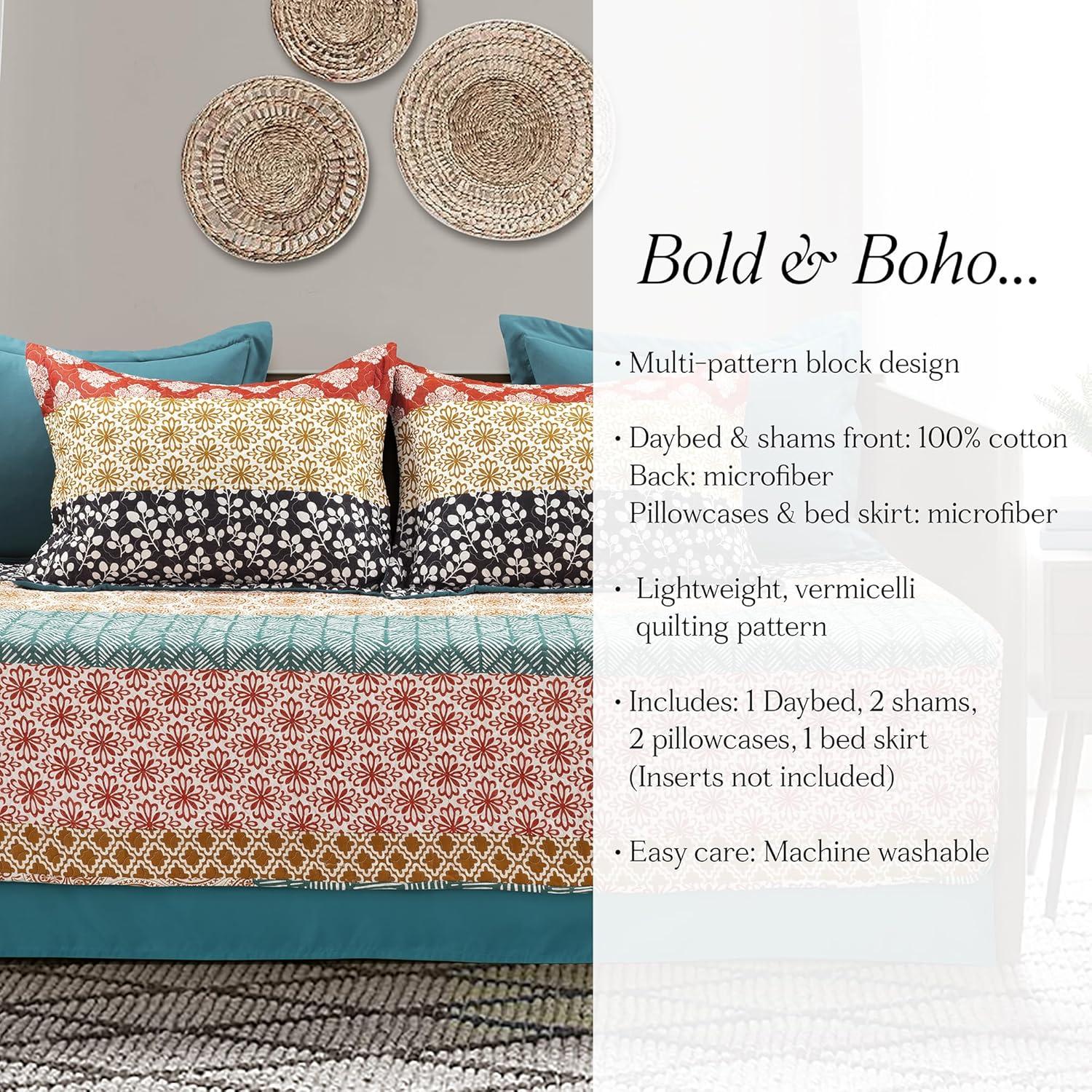 Lush Decor Green/Pink/Yellow Cotton Blend 6 Piece Coverlet / Bedspread Set