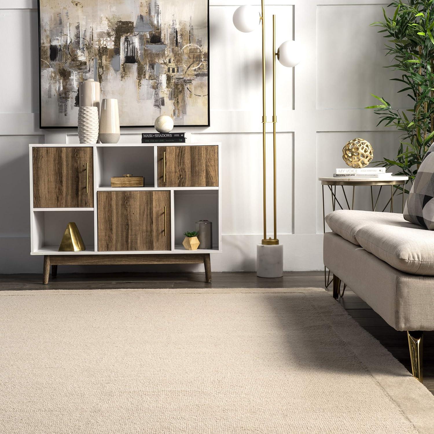 4'x6' Marianne Handmade Wool Border Area Rug Beige - nuLOOM: Solid Tufted Indoor Low Pile Rectangle Rug