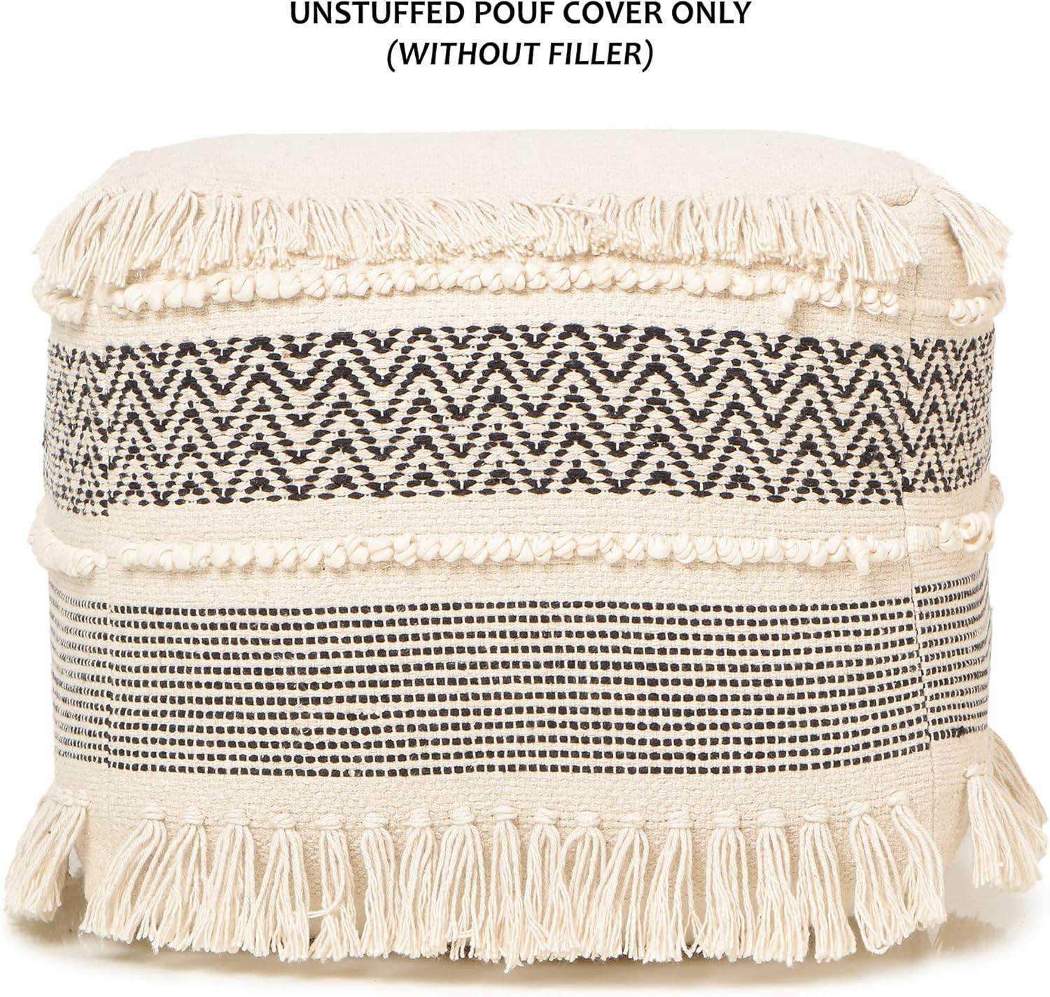 · REDEARTH · UNSTUFFED Pouf Ottoman Cover Boho Textured Storage Square Extra Seat, Farmhouse Poof Pouffe Accent Footrest for Living Room, Bedroom, Nursery, Kidsroom, Study Nook (18x18x18; Black)