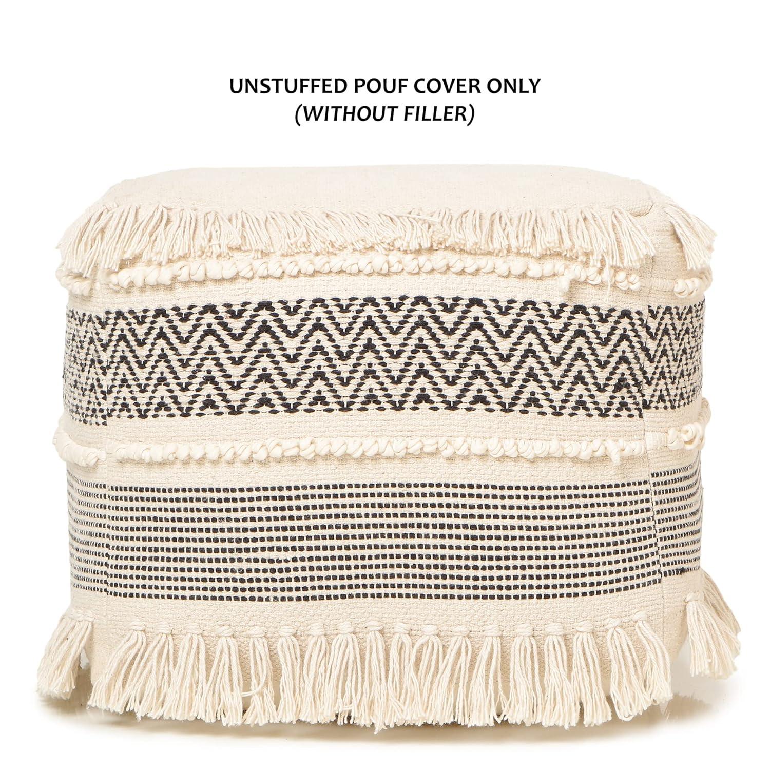 · REDEARTH · UNSTUFFED Pouf Ottoman Cover Boho Textured Storage Square Extra Seat, Farmhouse Poof Pouffe Accent Footrest for Living Room, Bedroom, Nursery, Kidsroom, Study Nook (18x18x18; Black)