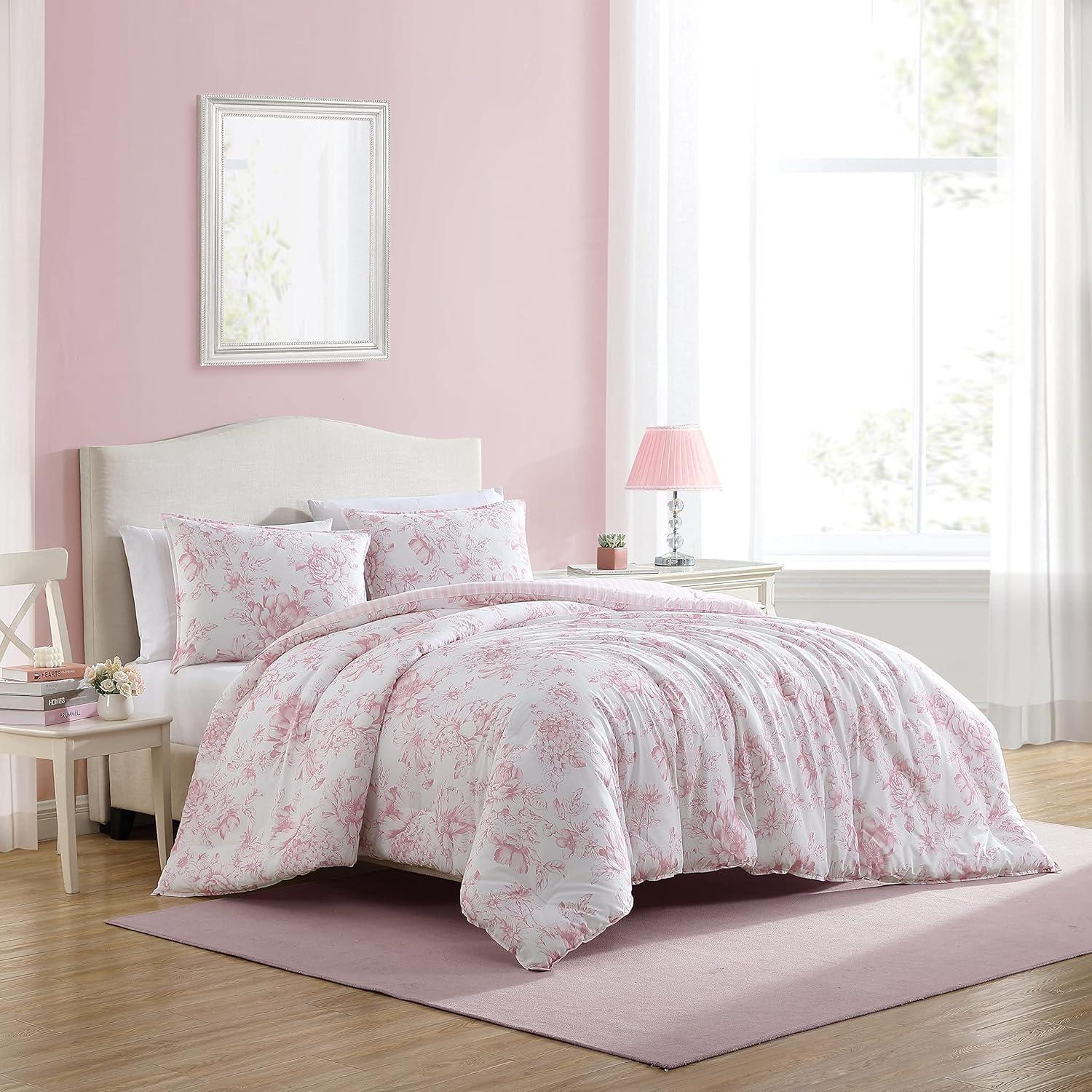 Laura Ashley Delphine Pink Cotton Reversible Comforter Set