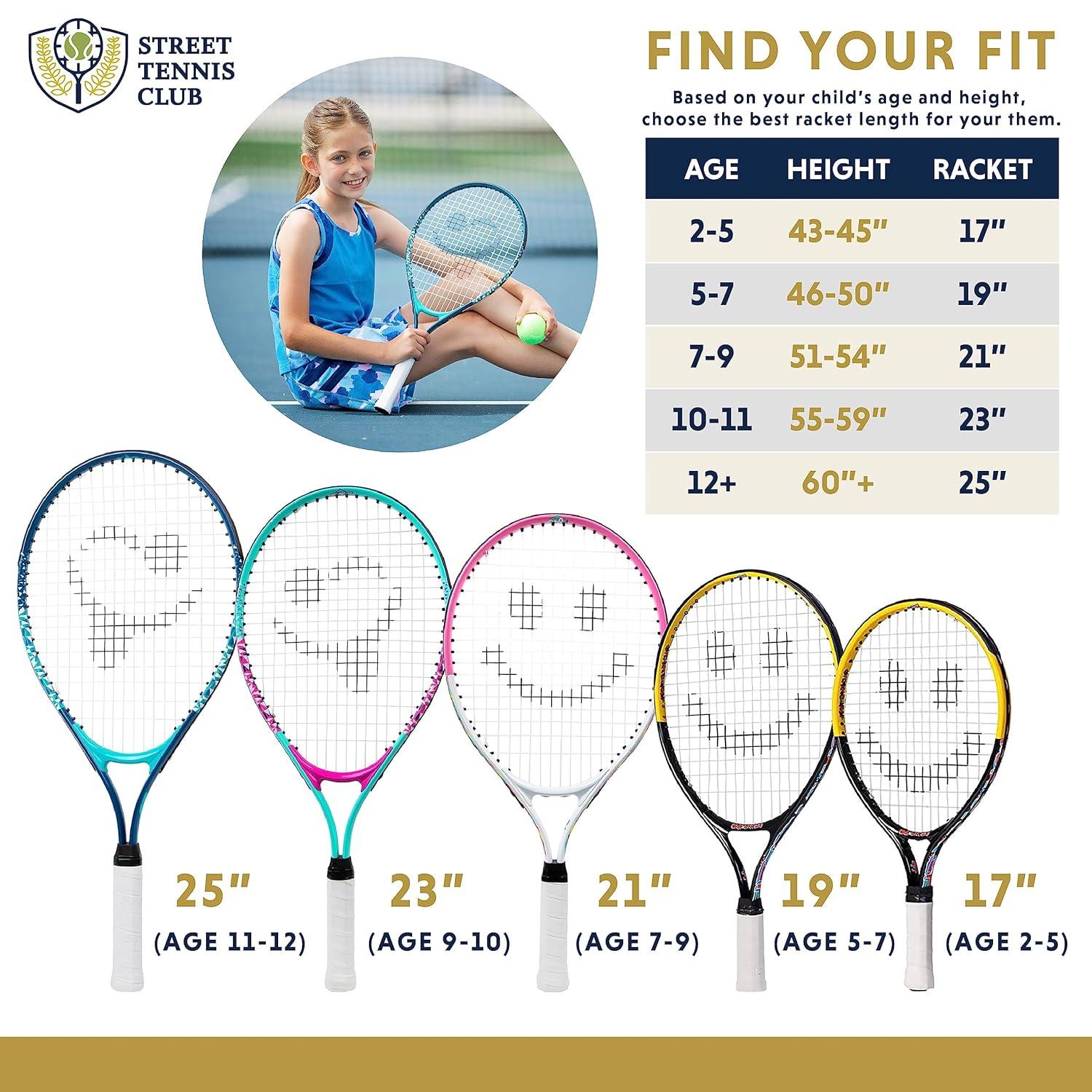 Kids Tennis Racket with Training Videos – Aluminum Youth Tennis Racket with Neoprene Handle for Children Age 5-12 – Learn Faster and Play Better by Street Tennis Club