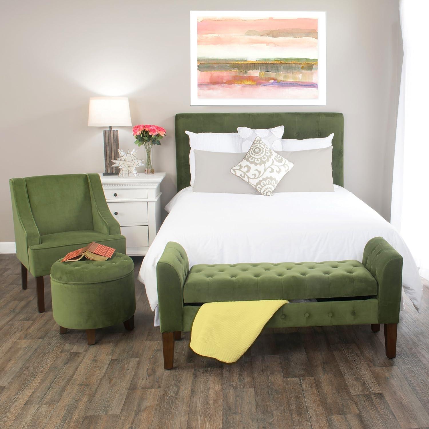 Velvet Swoop Armchair Forest Green - HomePop: Elegant Side Arms, Wood Legs, 250lb Capacity