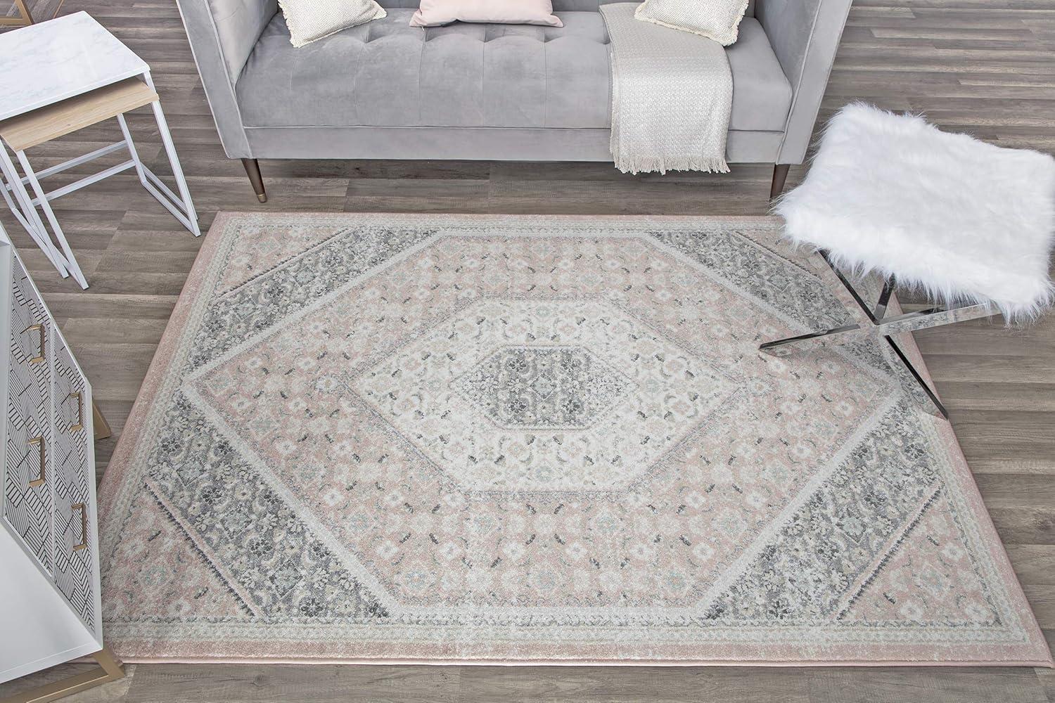 Elegant Gray Synthetic 5' x 7' Easy-Care Area Rug