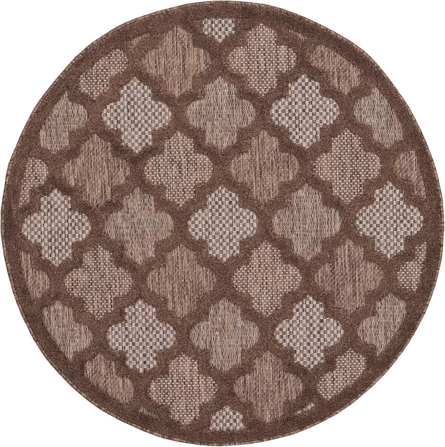 Nourison Easy Care 4' x Round Brown Modern Indoor/Outdoor Rug