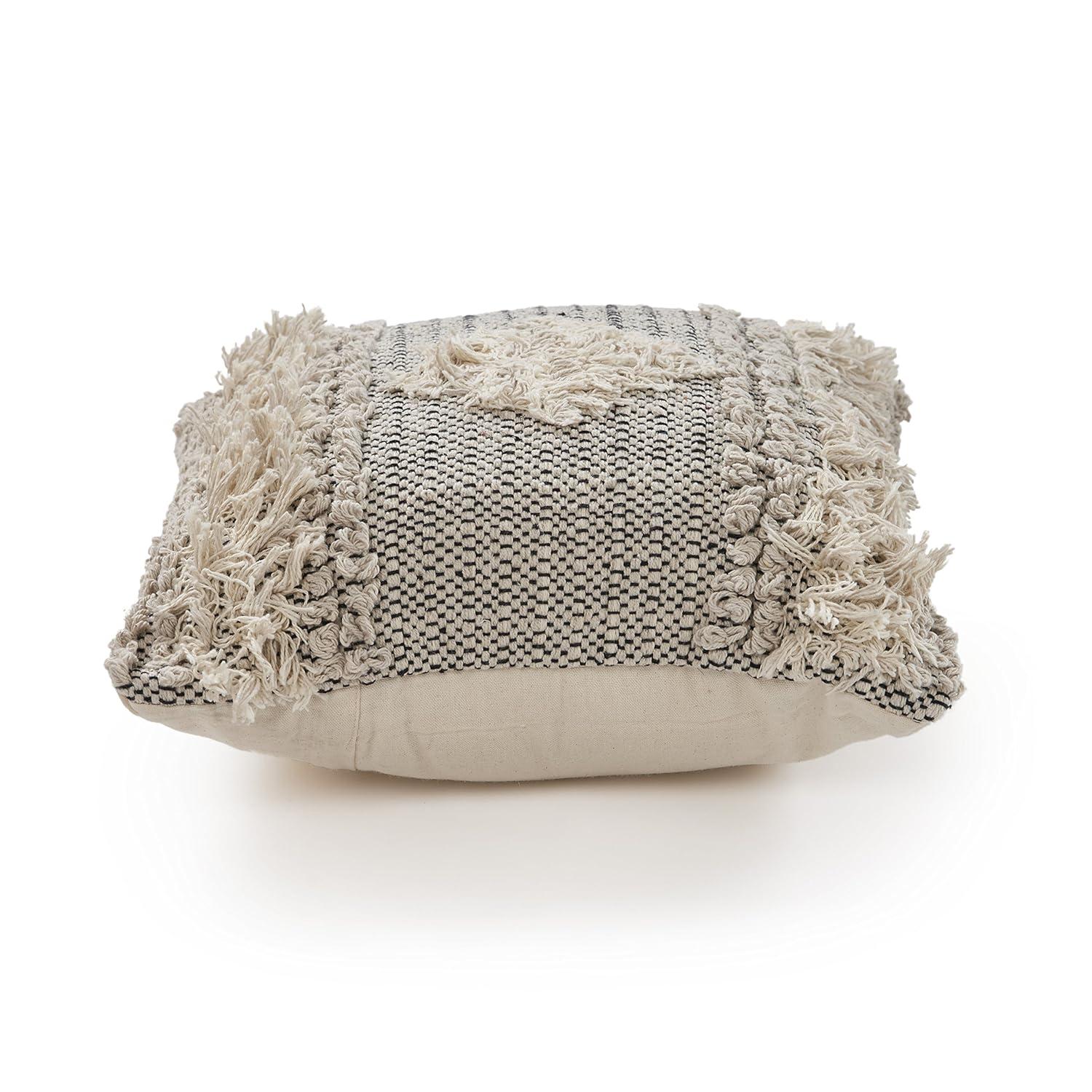 Ox Bay 20" x 20" Hand-Woven Gray/ White Geometric Organic Cotton Pillow Cover