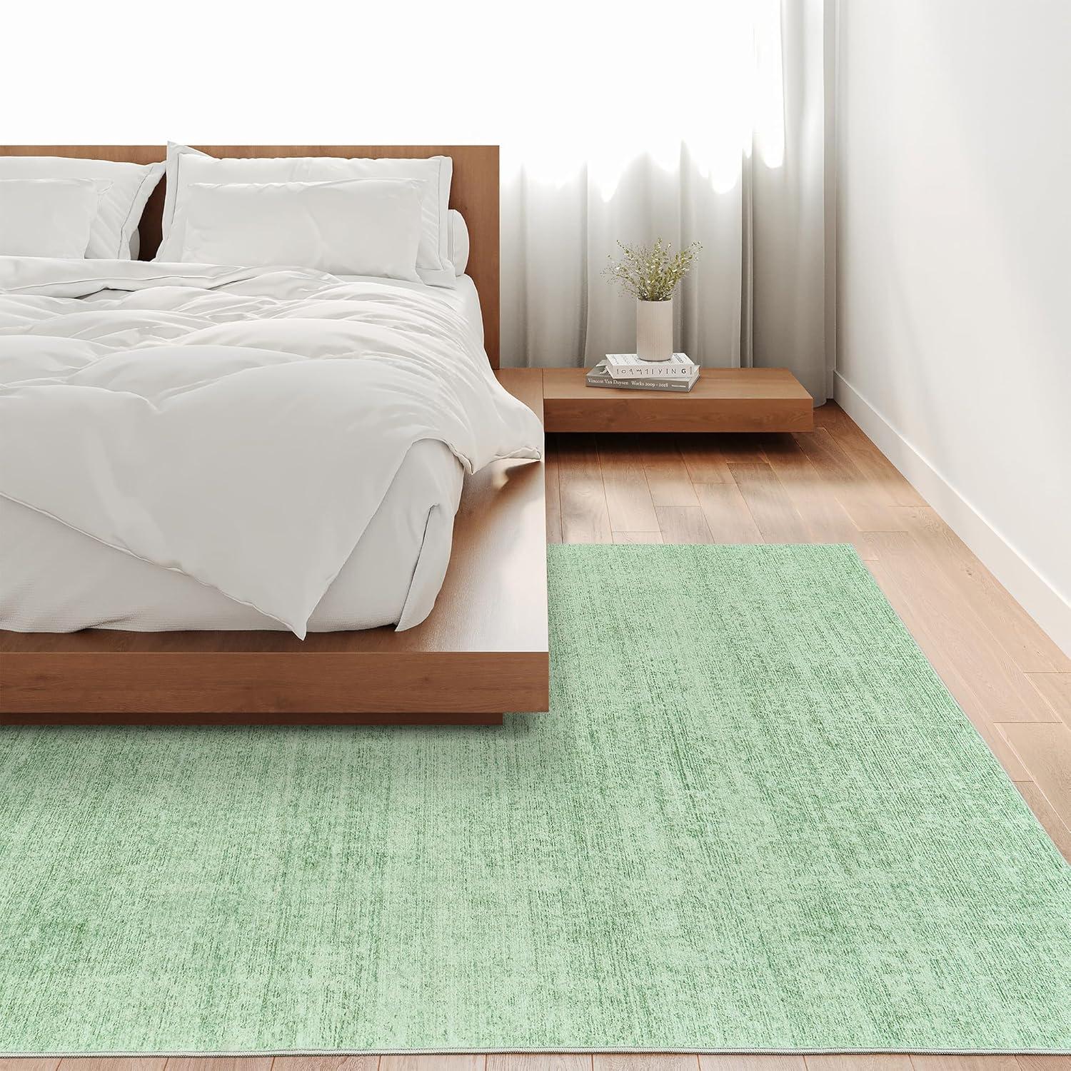 Sage Green Abstract Flat Woven Washable Area Rug