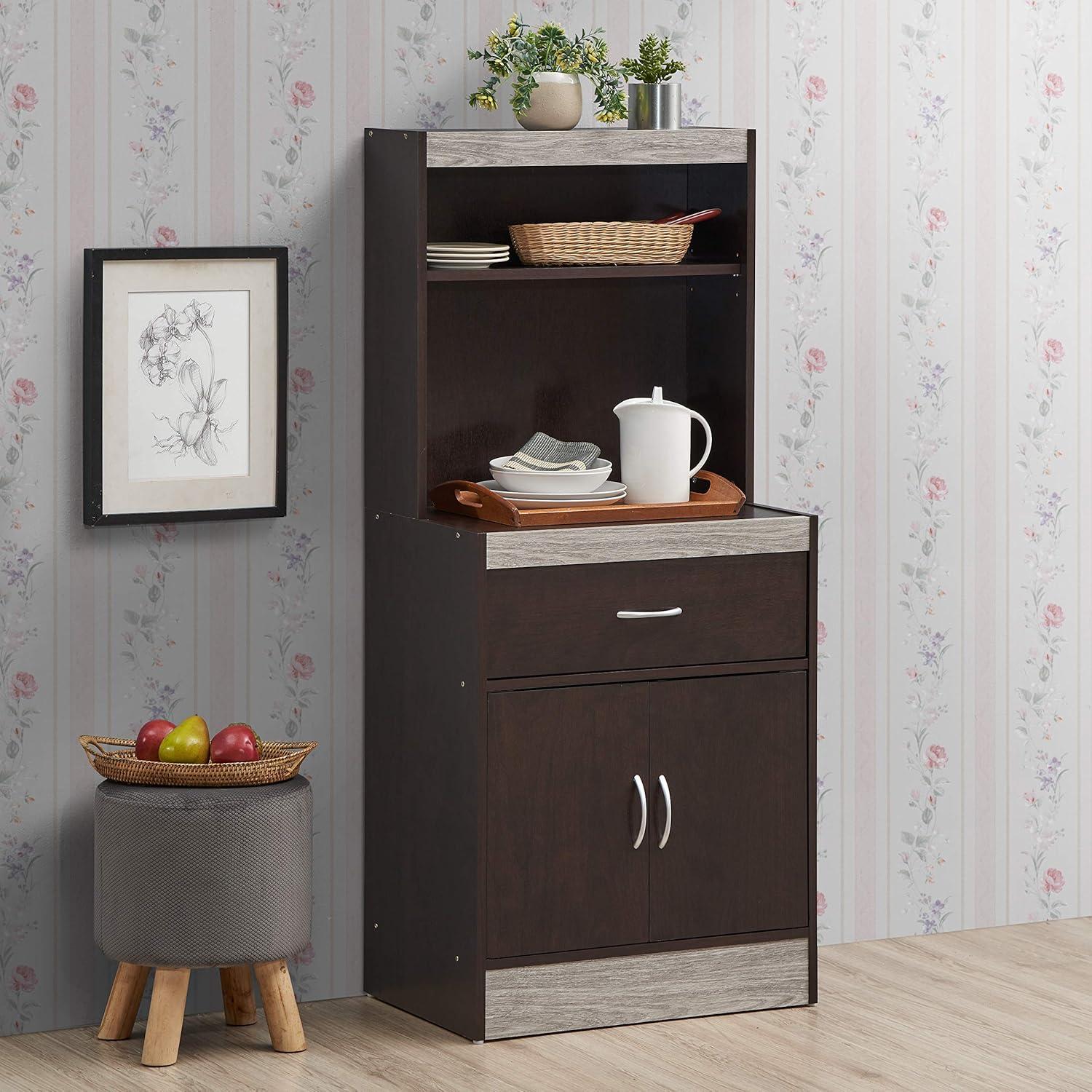 54" Tall Open Shelves, 1-Drawer and Bottom Enclosed Storage Kitchen Cabinet