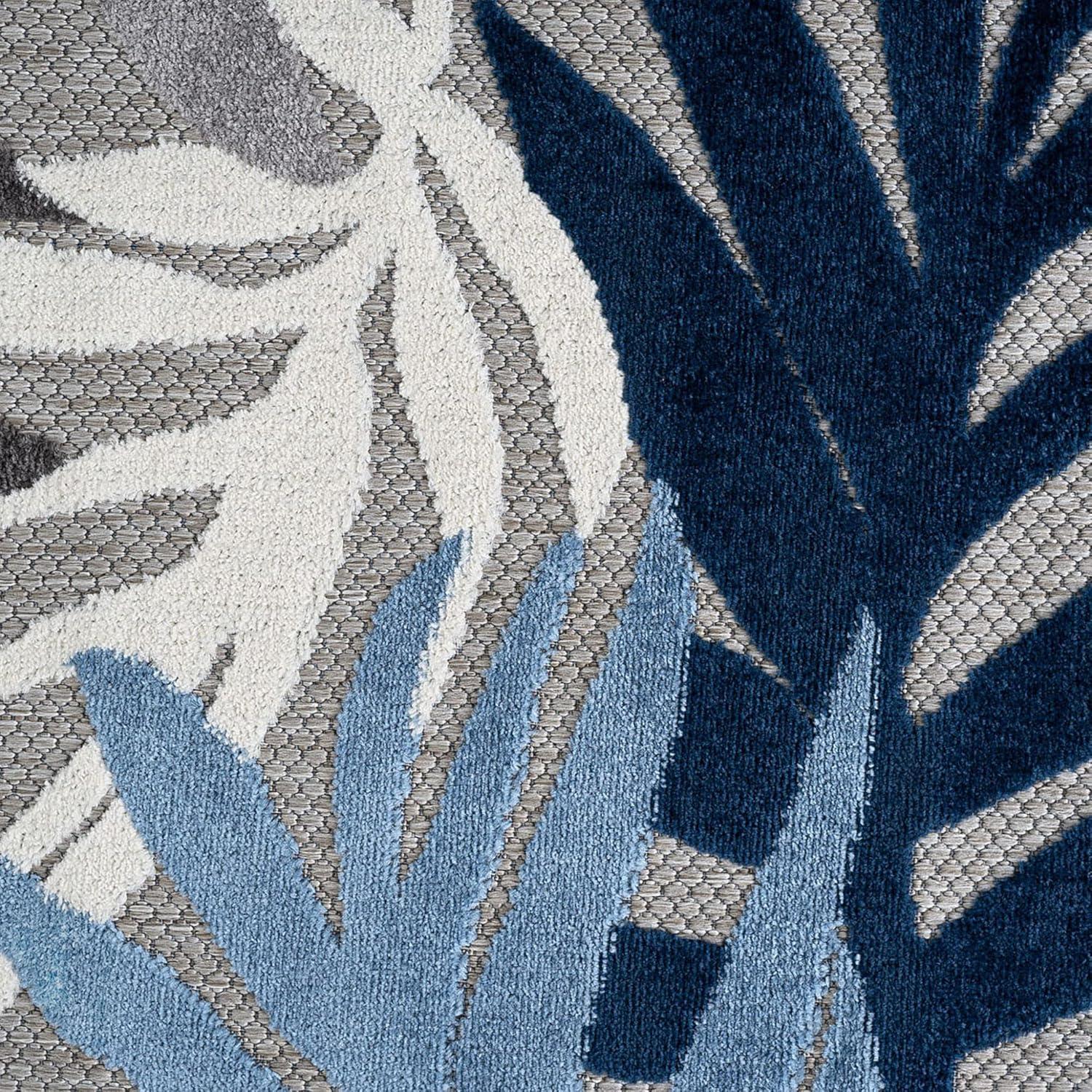 Oasis Blue and Gray Floral 8' x 10' Synthetic Indoor/Outdoor Rug