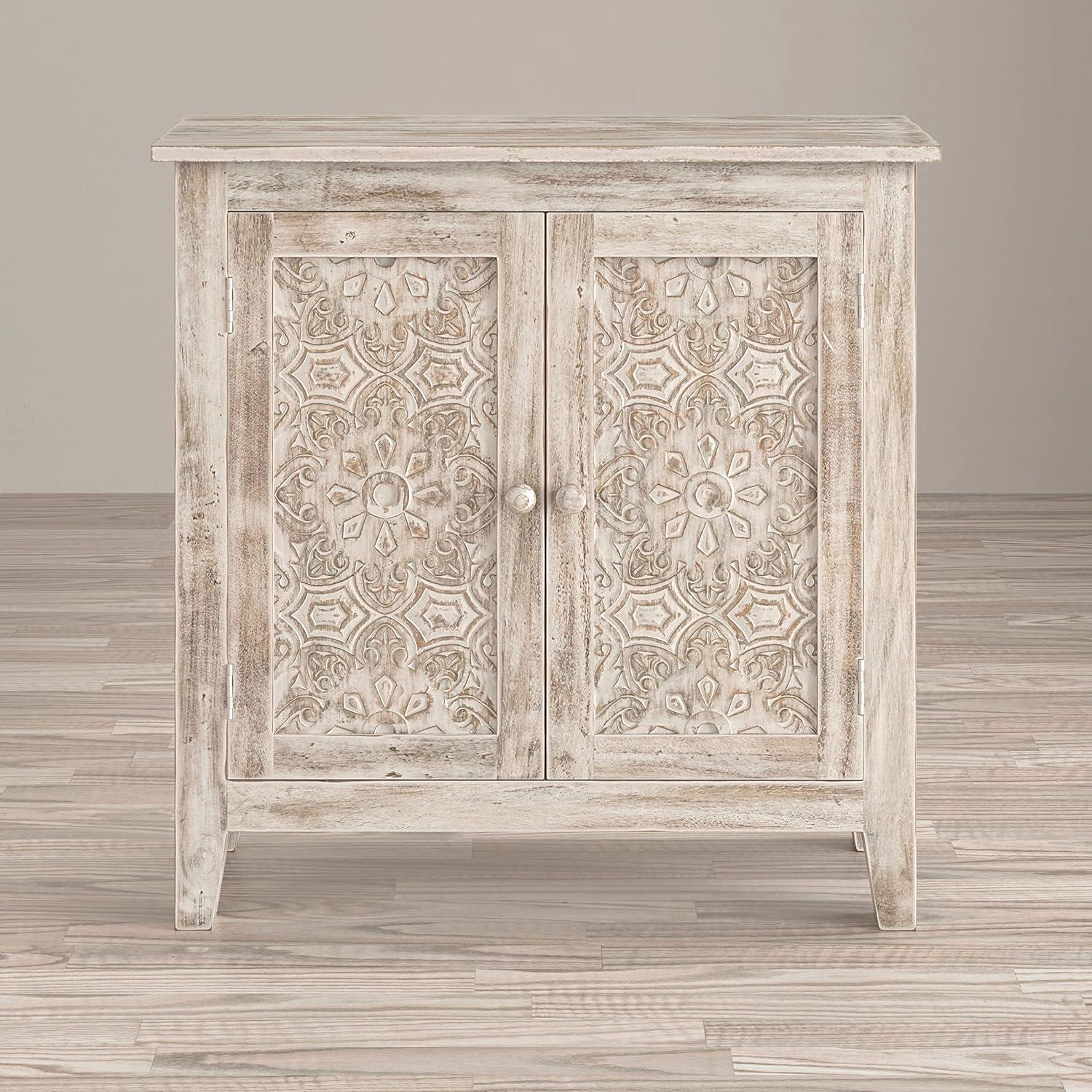 Cream Hand-Carved Mango Wood Transitional Accent Chest