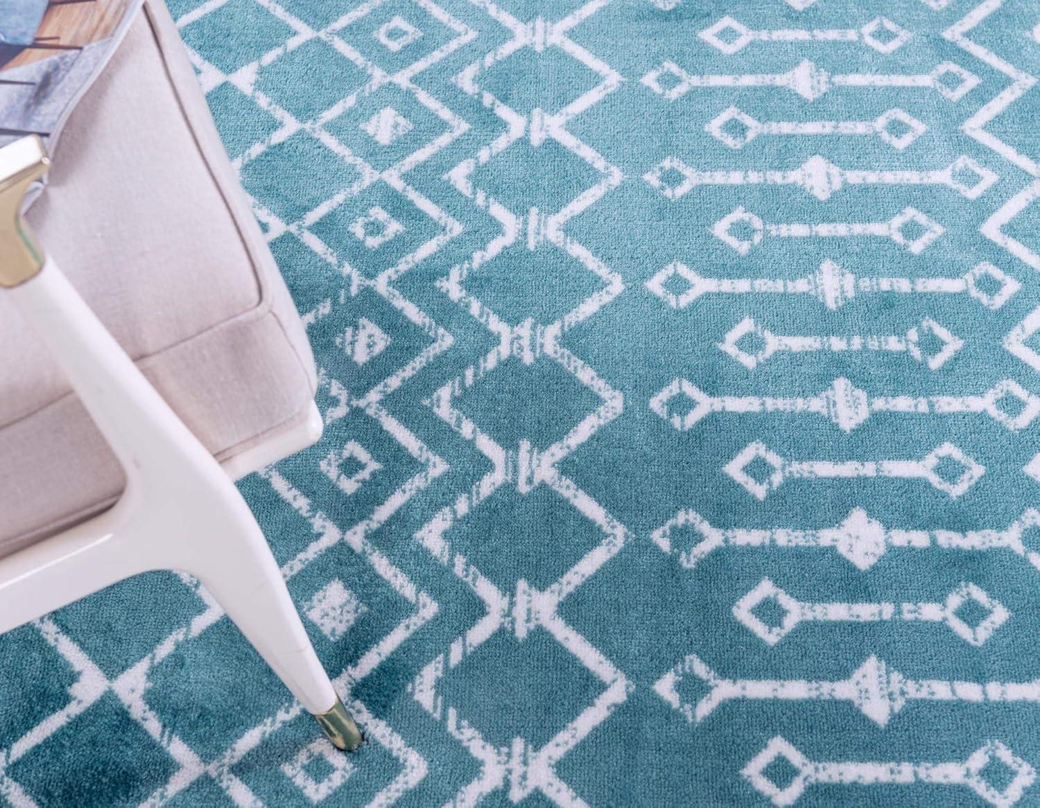 Unique Loom 6' 1 x 9' 0 Rectangle Moroccan Trellis Turquoise Area Rug
