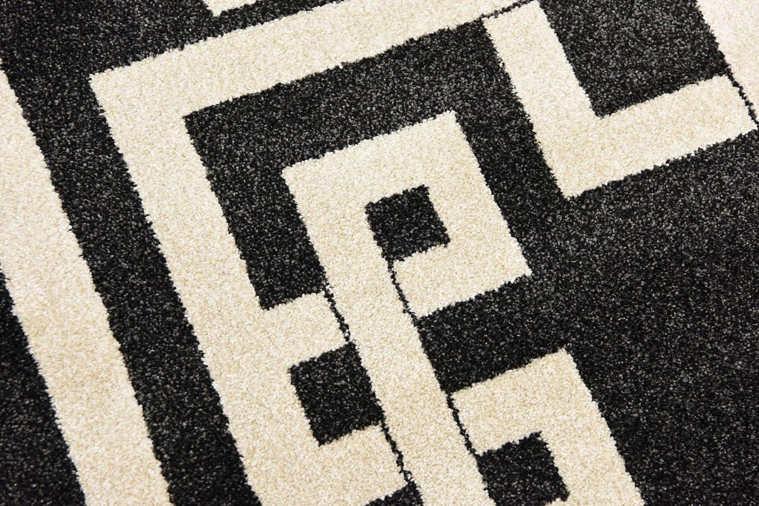 Athens Black and Beige Geometric Square Area Rug