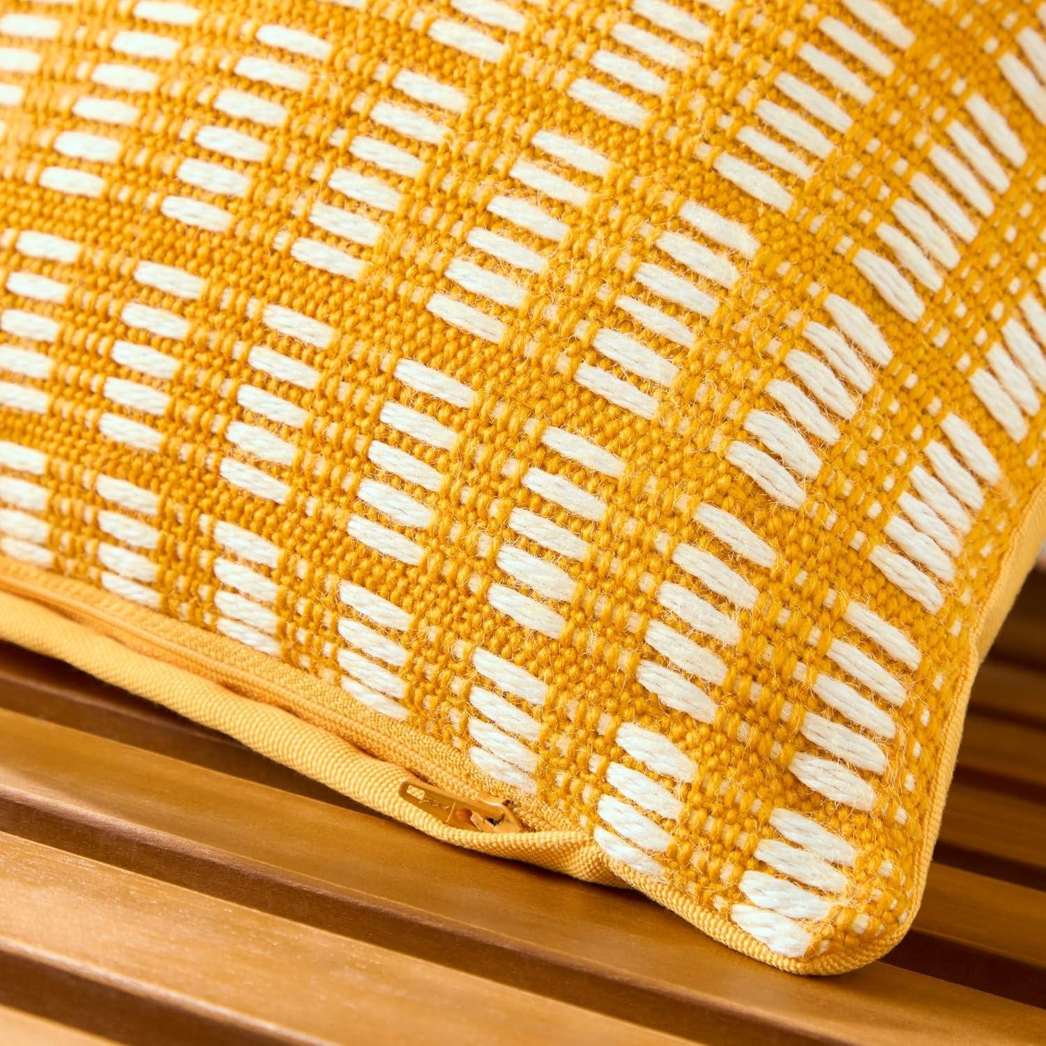 Yellow and Ivory 20" Square Recycled Material Outdoor Pillow