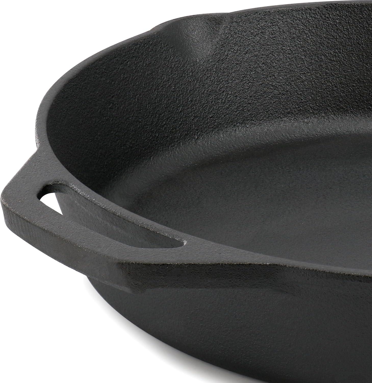 MegaChef 12 Inch Pre-Seasoned Cast Iron Skillet with Tempered Glass Lid