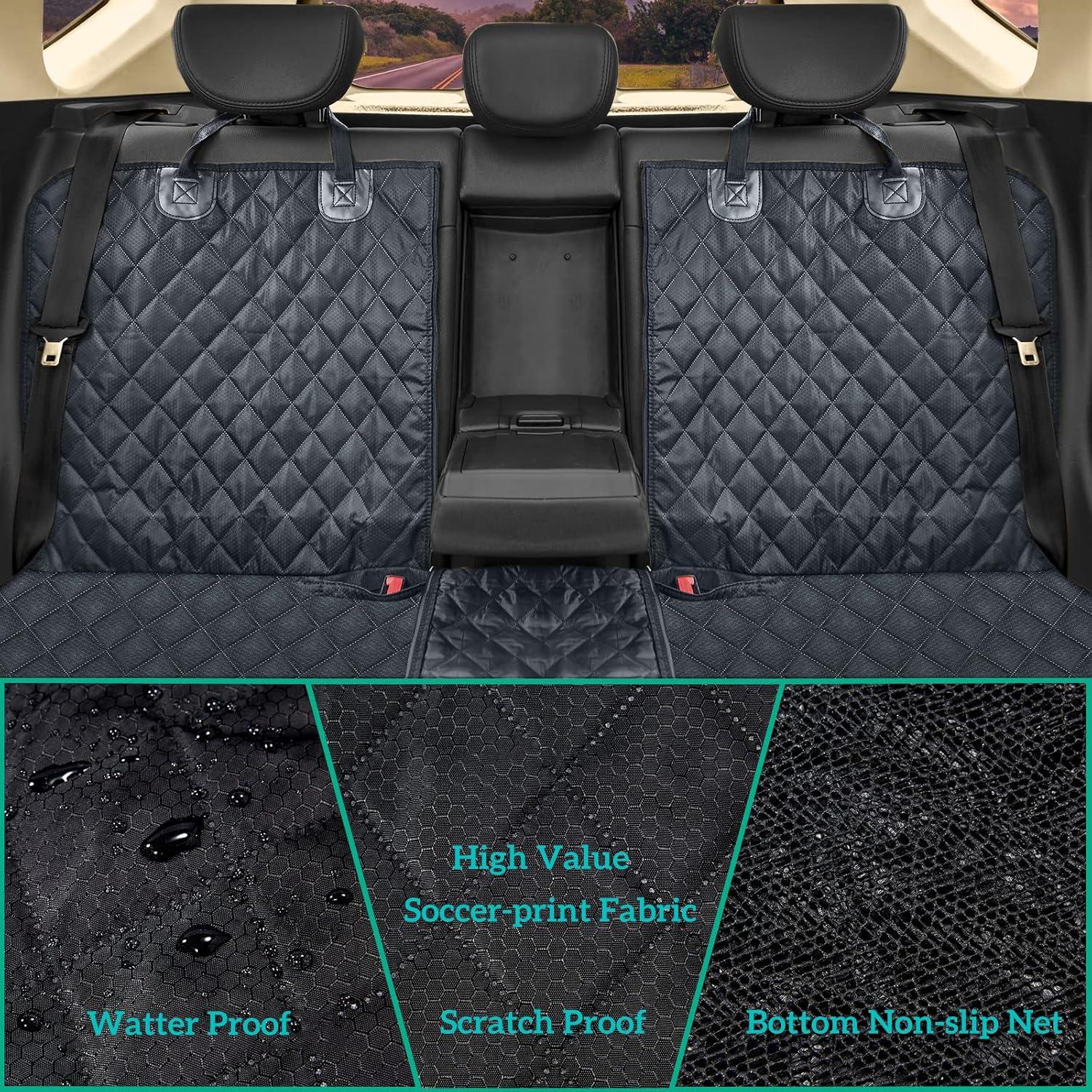 Gray Quilted Waterproof Dog Car Seat Cover for Back Seat